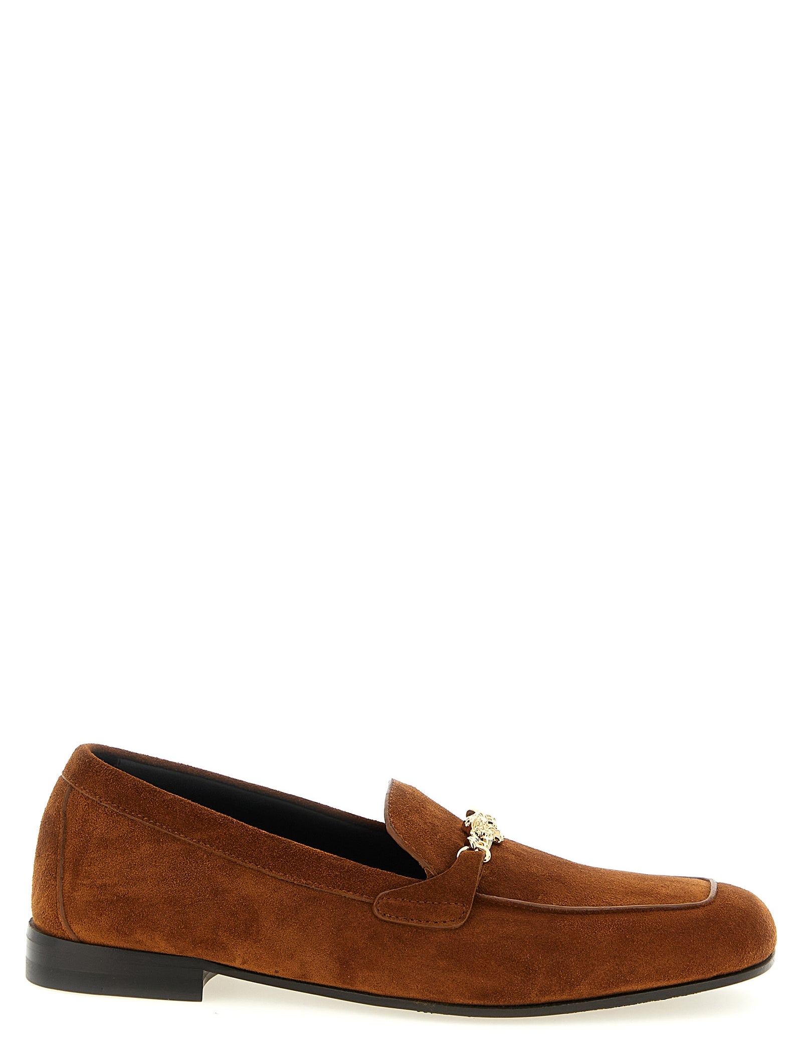 Versace Brown Calfskin Slip-On Loafers
