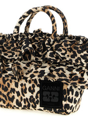 Ganni Brown Polyamide Mini Shopper Ruffle Print Handbag