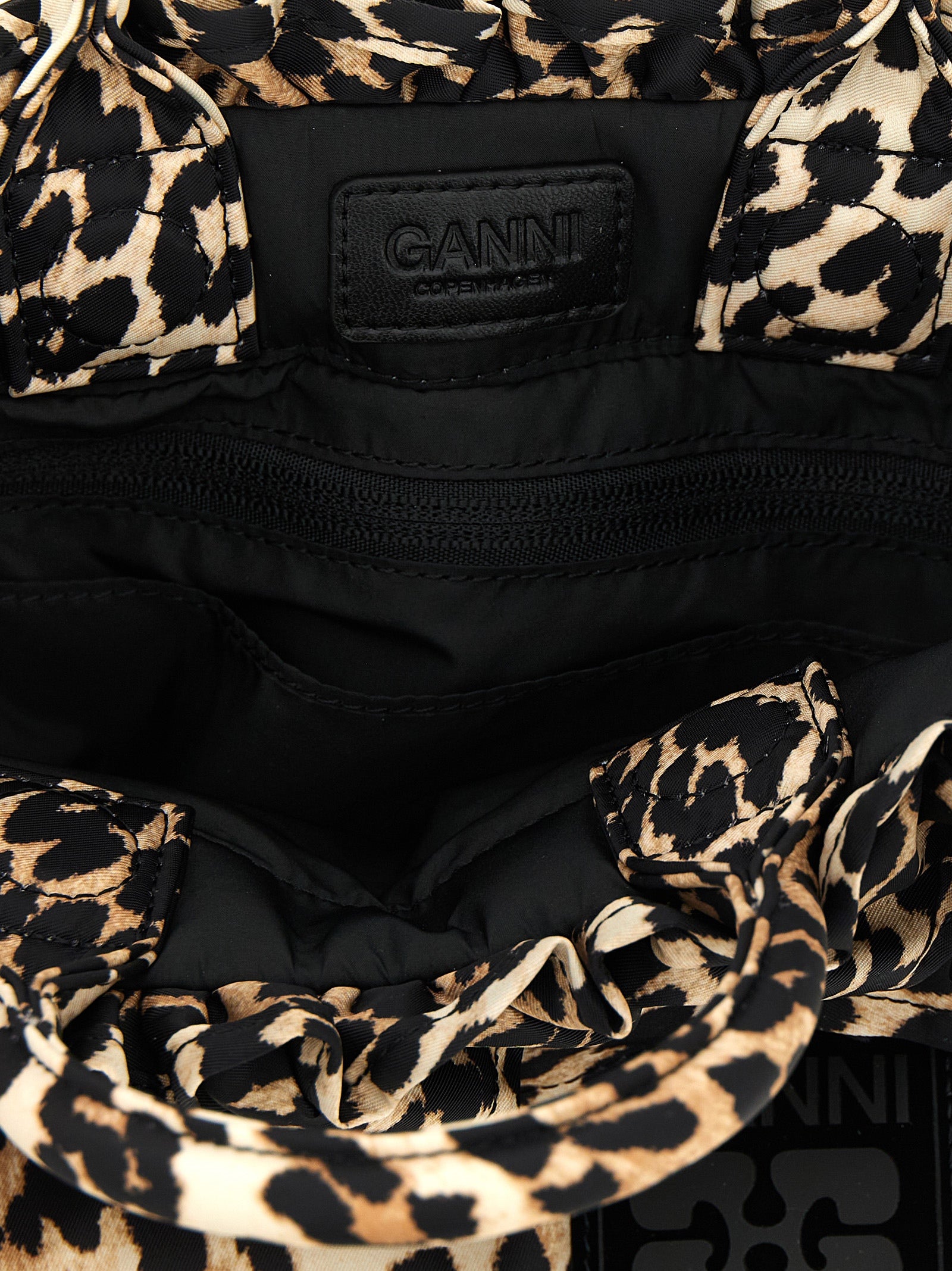 Ganni Brown Polyamide Mini Shopper Ruffle Print Handbag