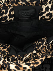 Ganni Brown Polyamide Mini Shopper Ruffle Print Handbag