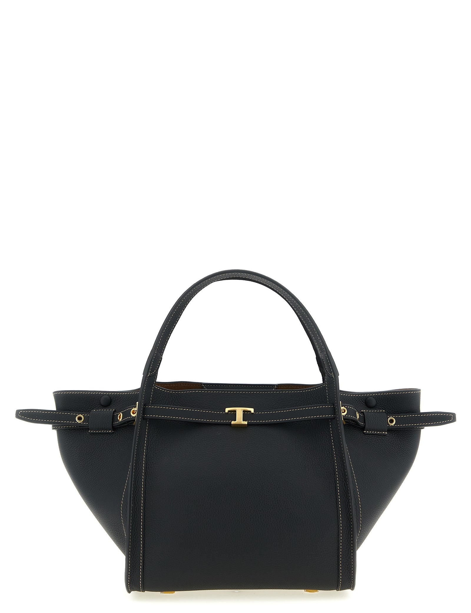Tod's Black Hammered Calfskin Small Tim Shopping Bag