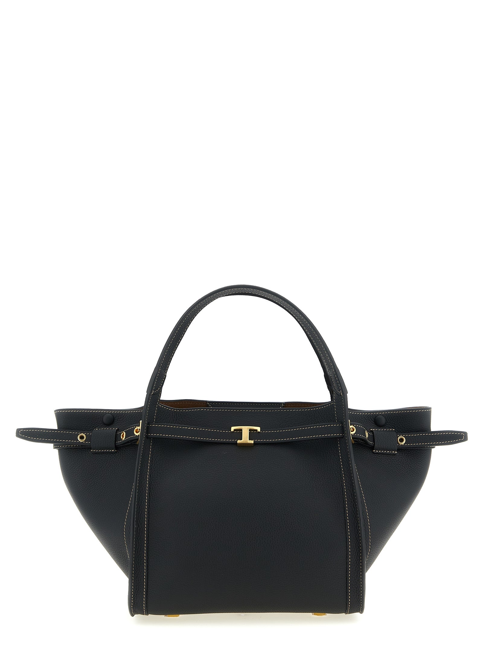Tod's Black Hammered Calfskin Small Tim Shopping Bag