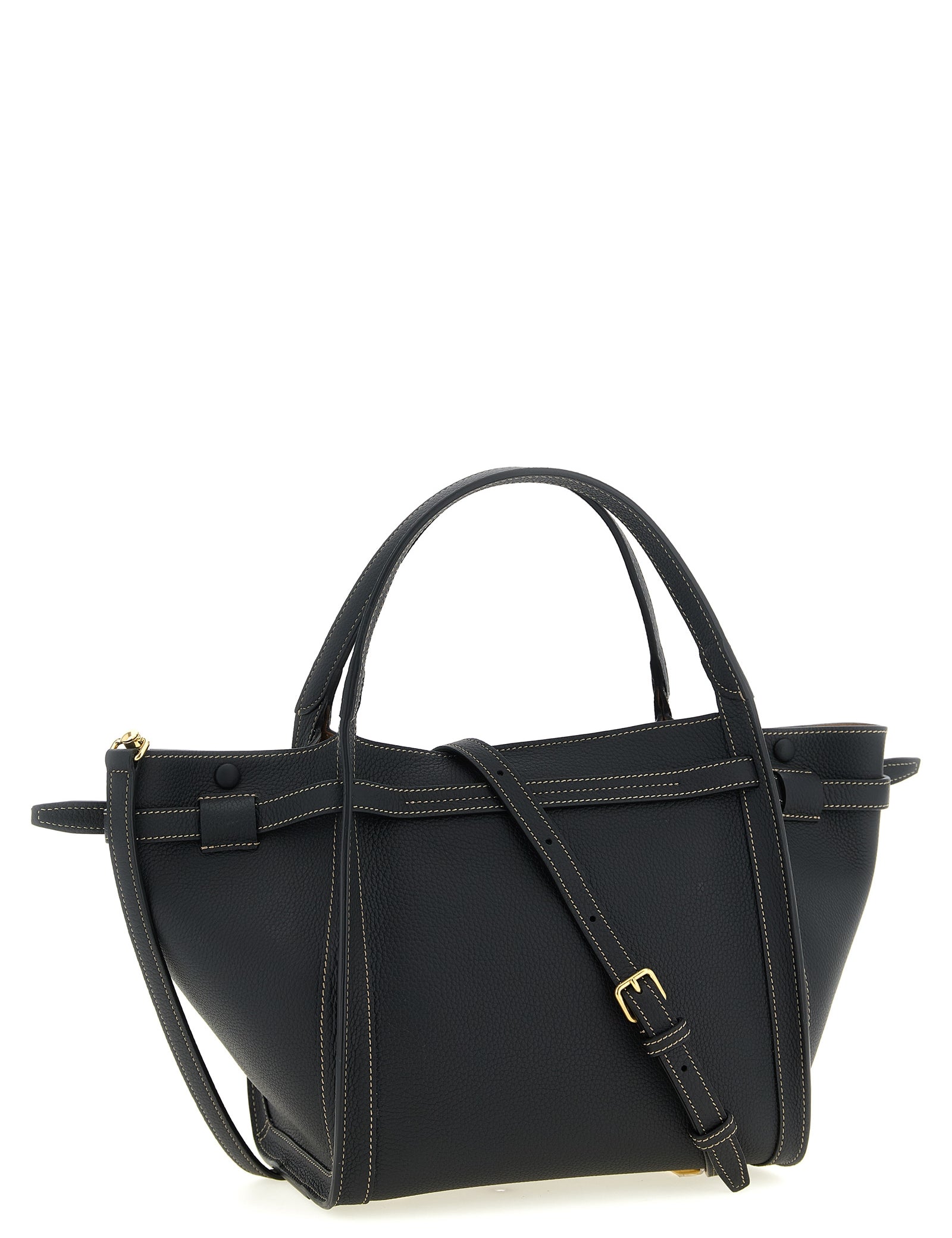Tod's Black Hammered Calfskin Small Tim Shopping Bag