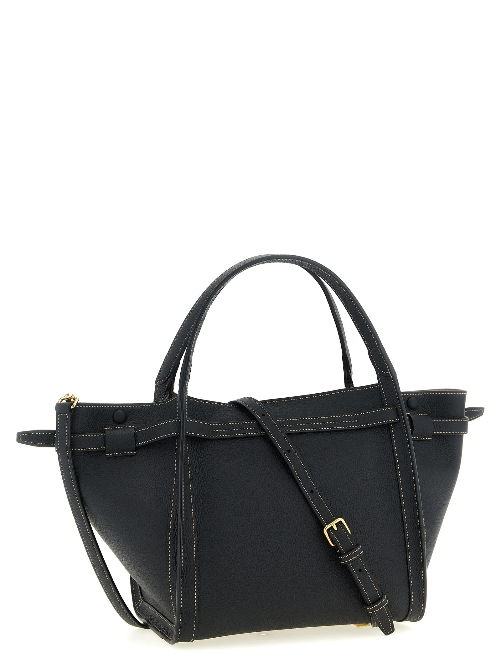 Tod's Black Hammered Calfskin Small Tim Shopping Bag
