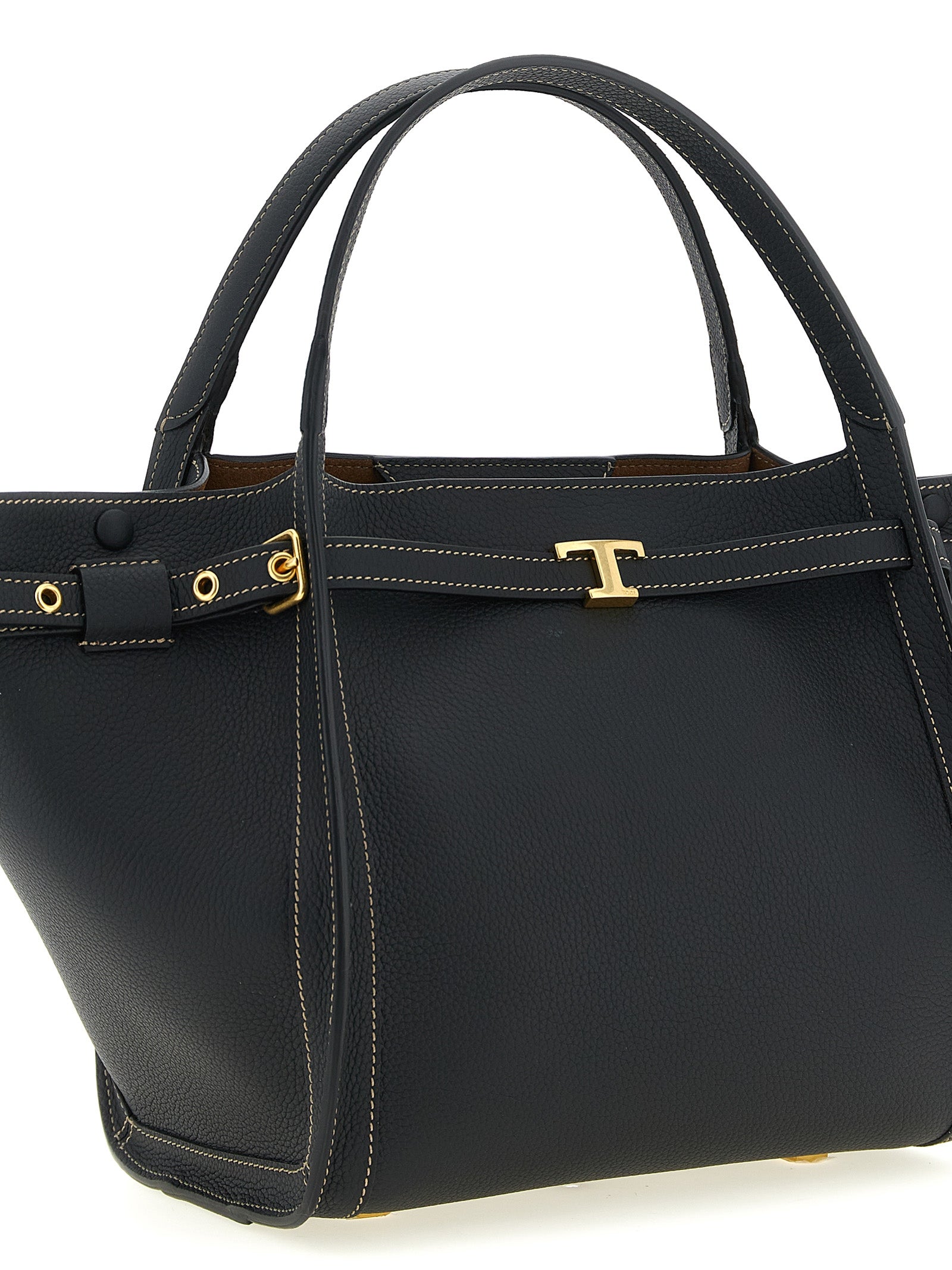 Tod's Black Hammered Calfskin Small Tim Shopping Bag