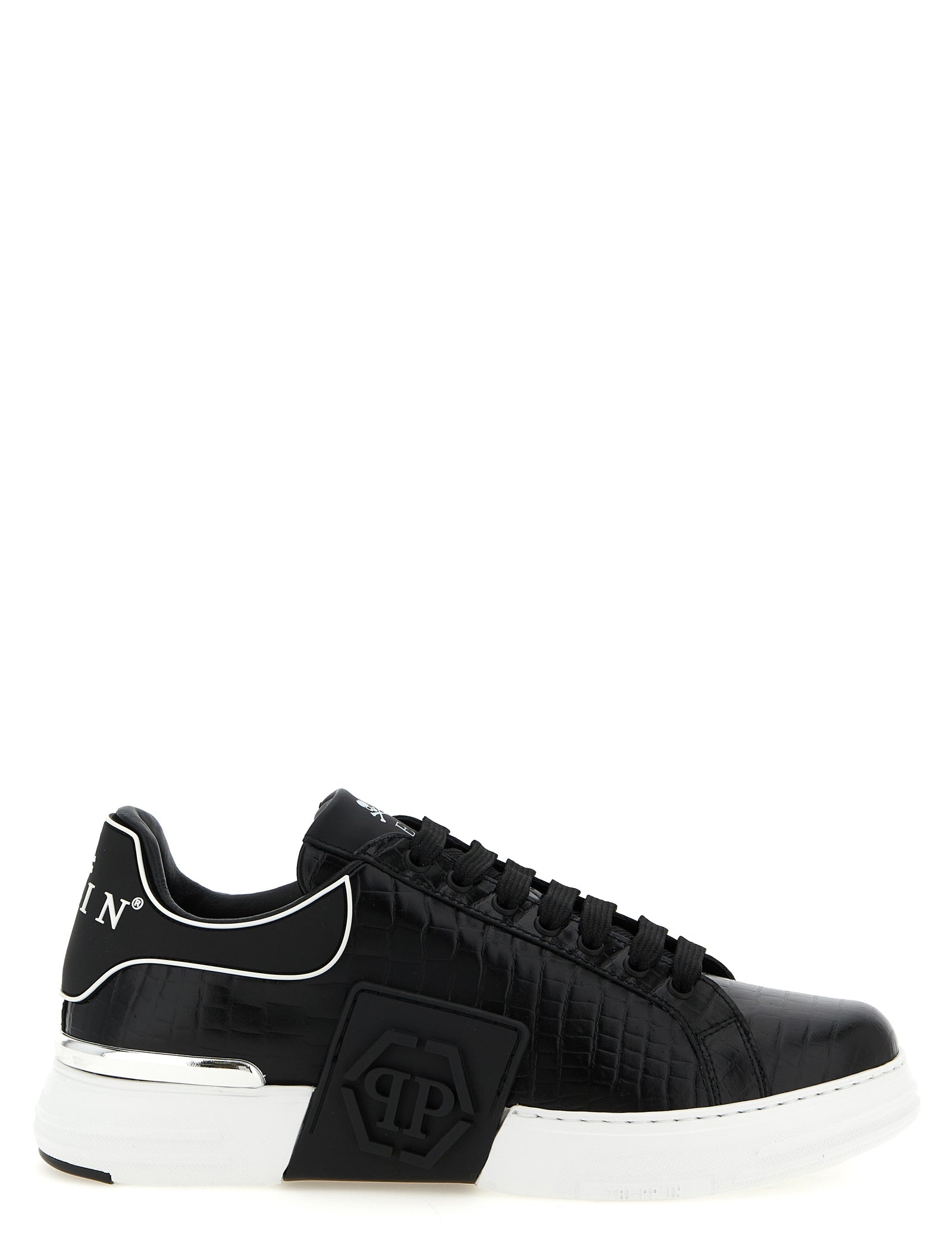 Philipp Plein Black Cowhide Leather Low Top Sneakers