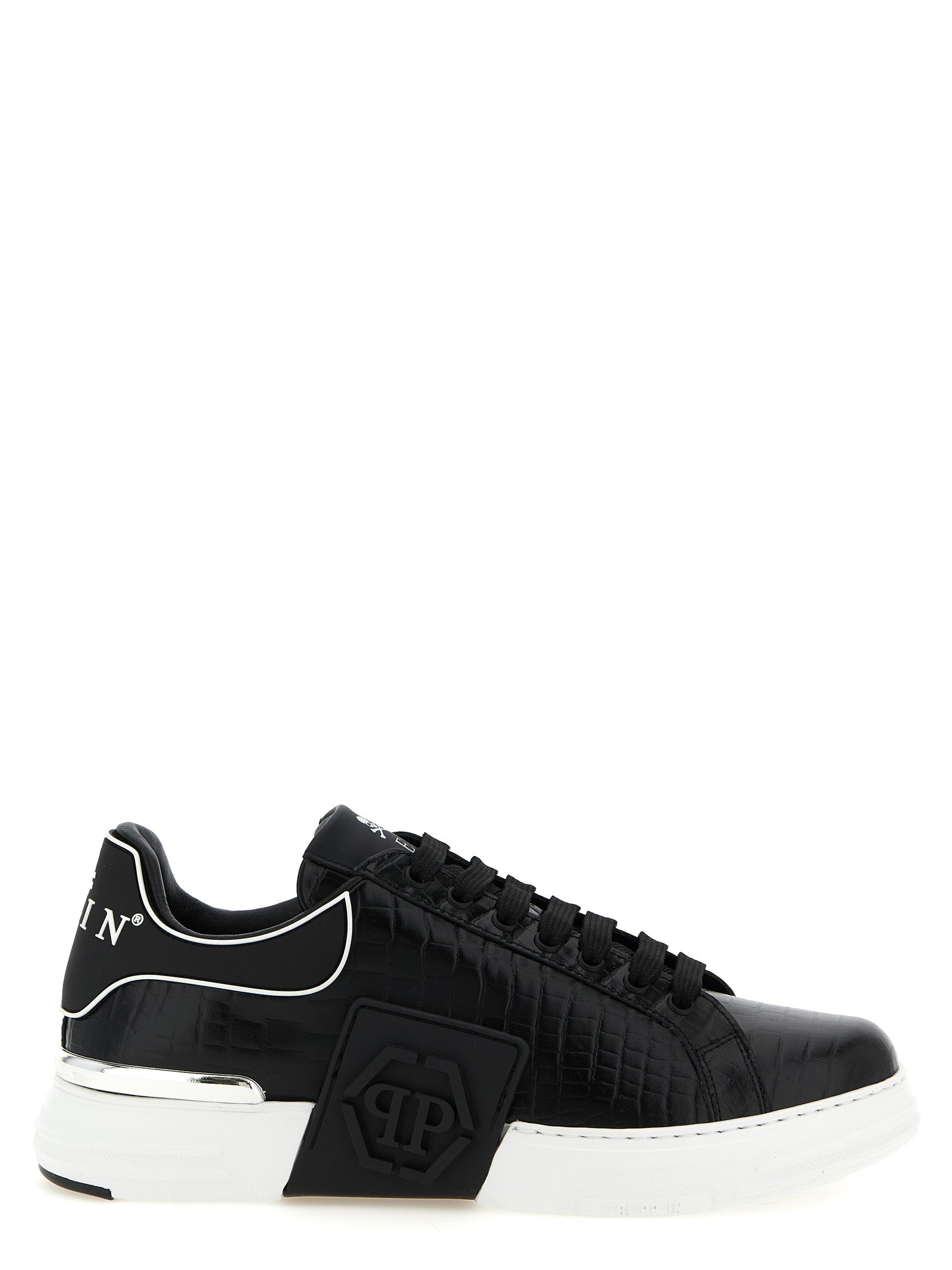 Philipp Plein Black Cowhide Leather Low Top Sneakers