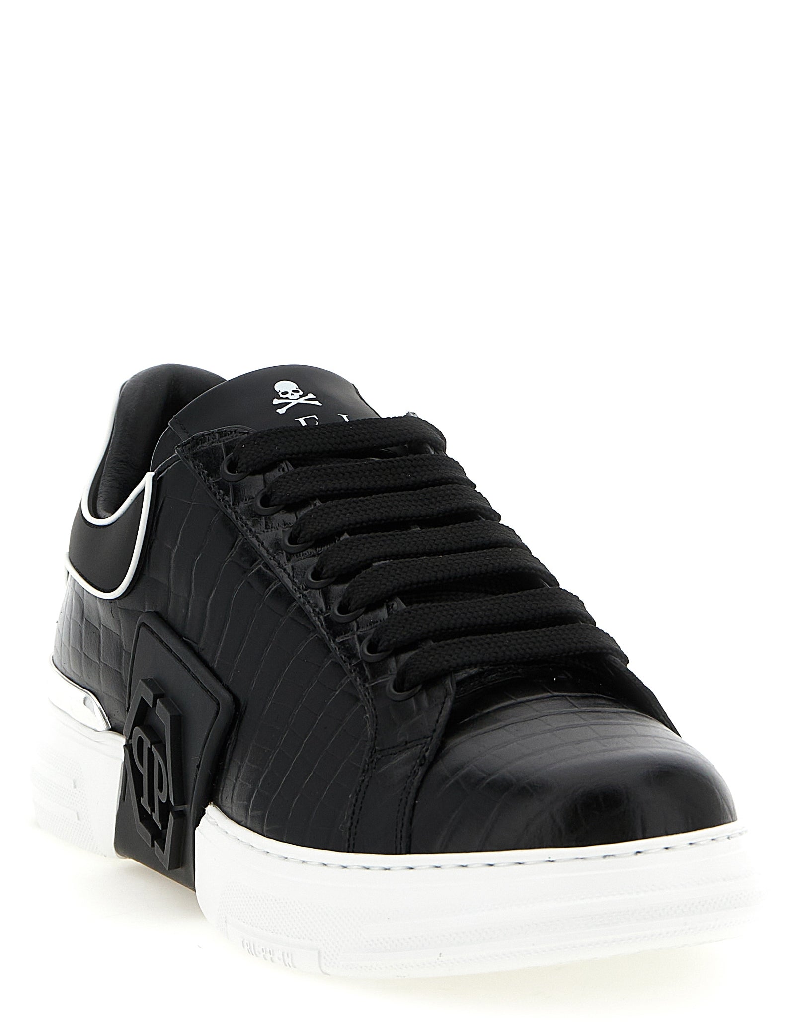 Philipp Plein Black Cowhide Leather Low Top Sneakers