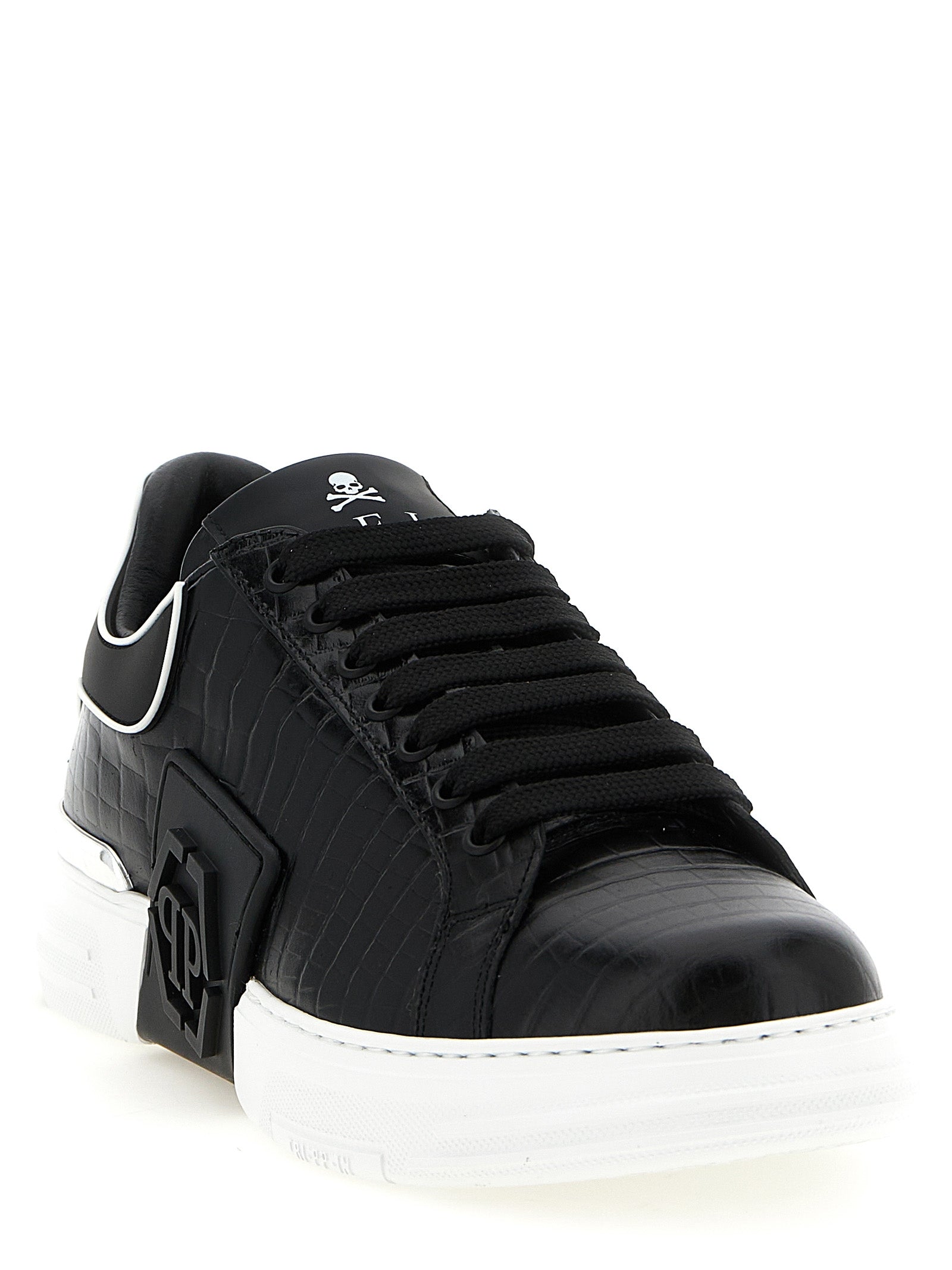 Philipp Plein Black Cowhide Leather Low Top Sneakers