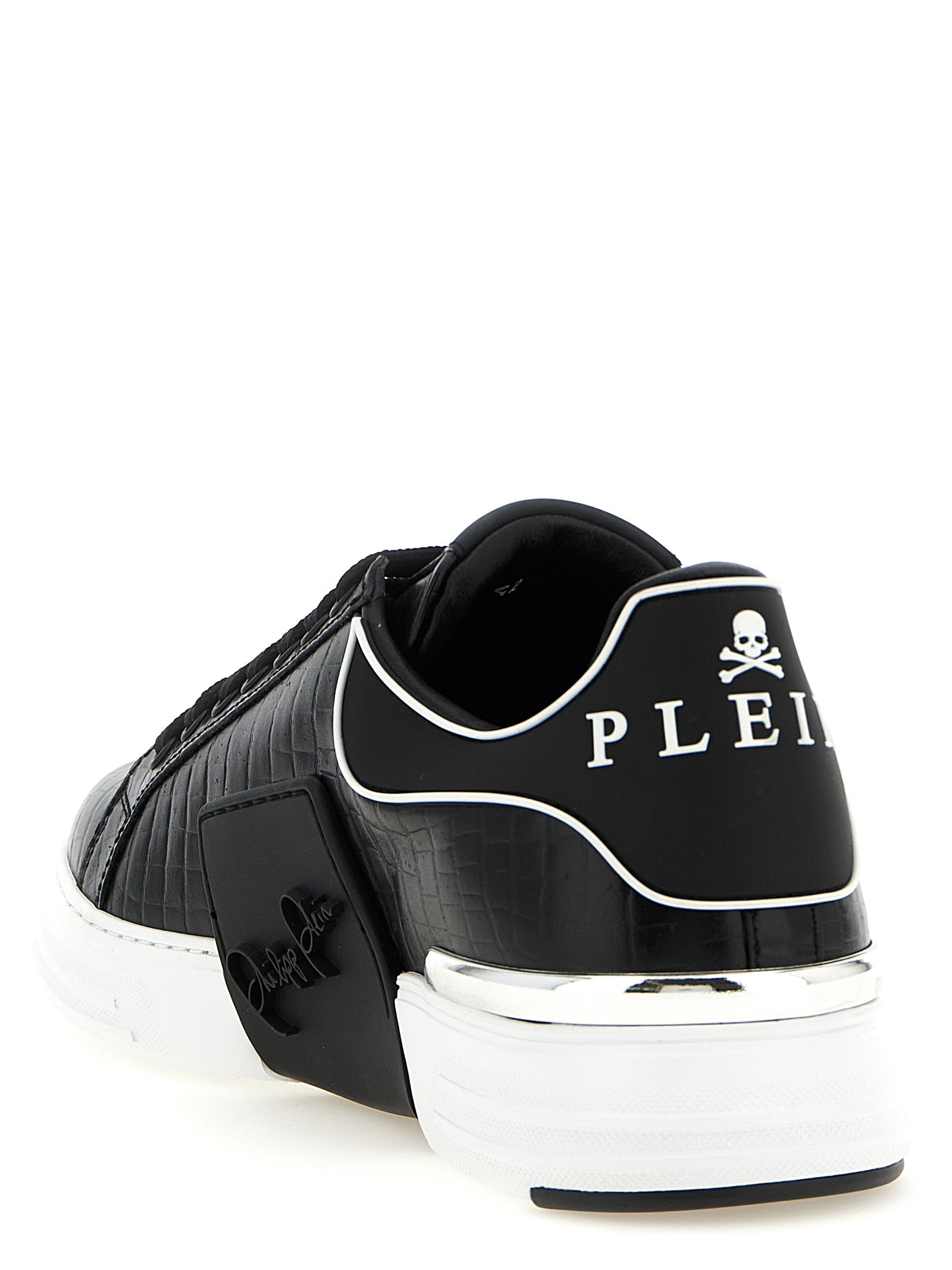 Philipp Plein Black Cowhide Leather Low Top Sneakers