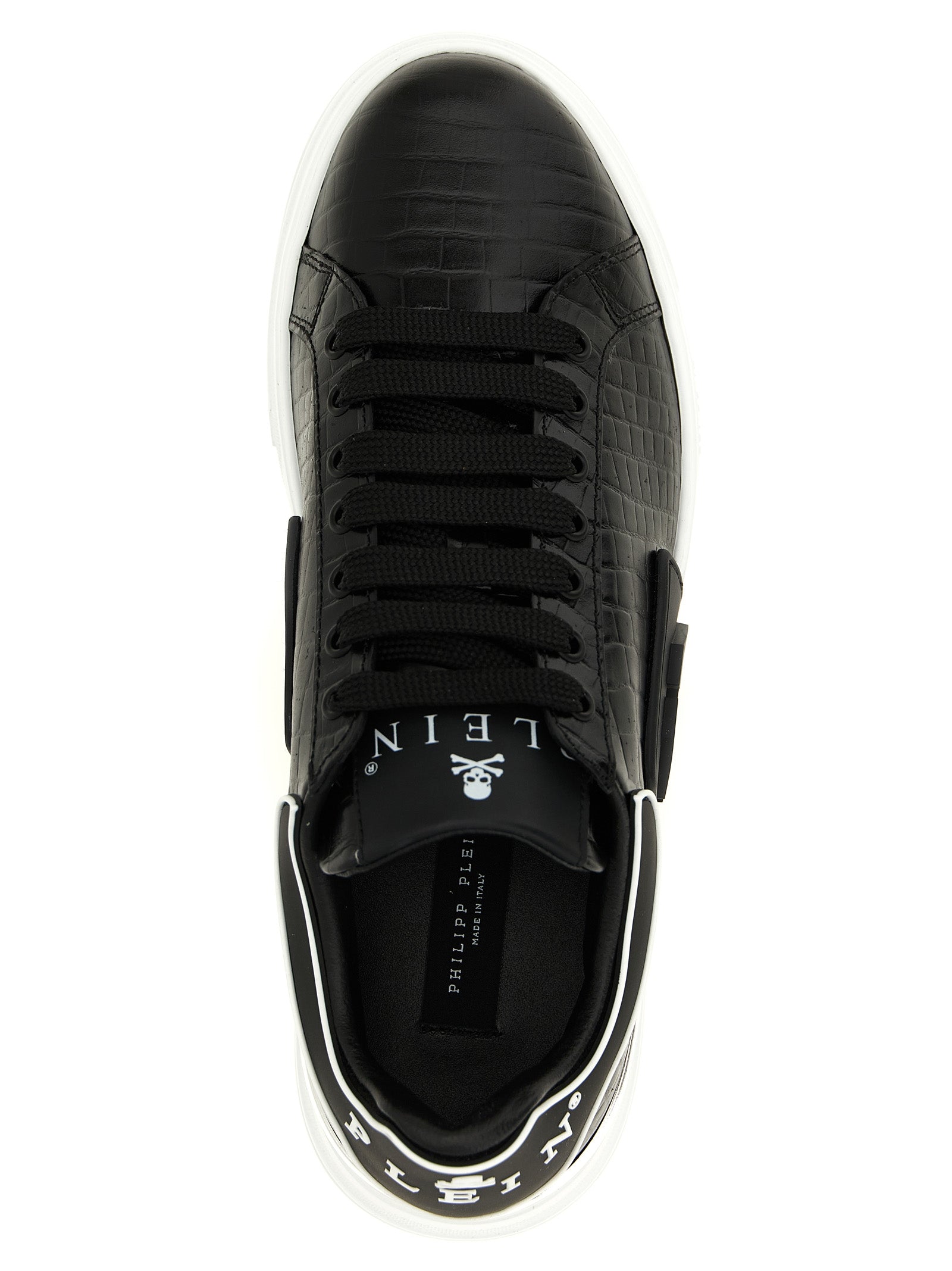 Philipp Plein Black Cowhide Leather Low Top Sneakers