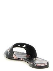 Dolce & Gabbana Black Rose-Print Calfskin Slides