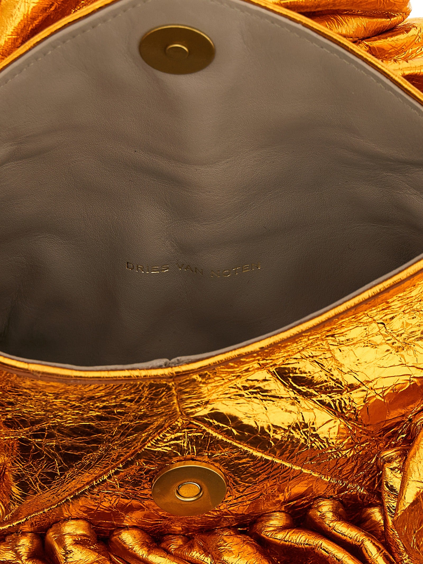 Dries Van Noten Orange Laminated Leather Clutch Bag