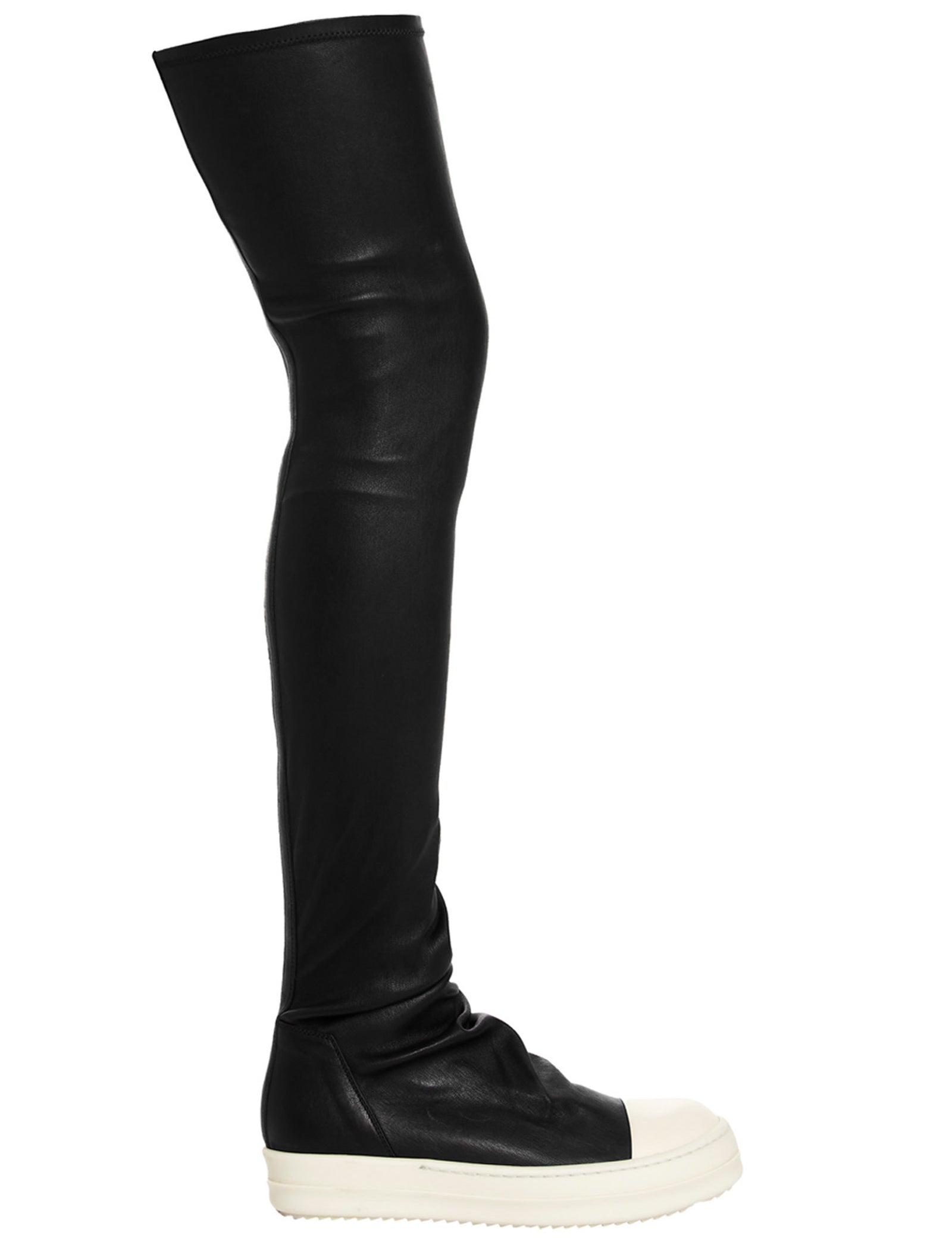 Black Stretch Leather High Stocking Sneaks