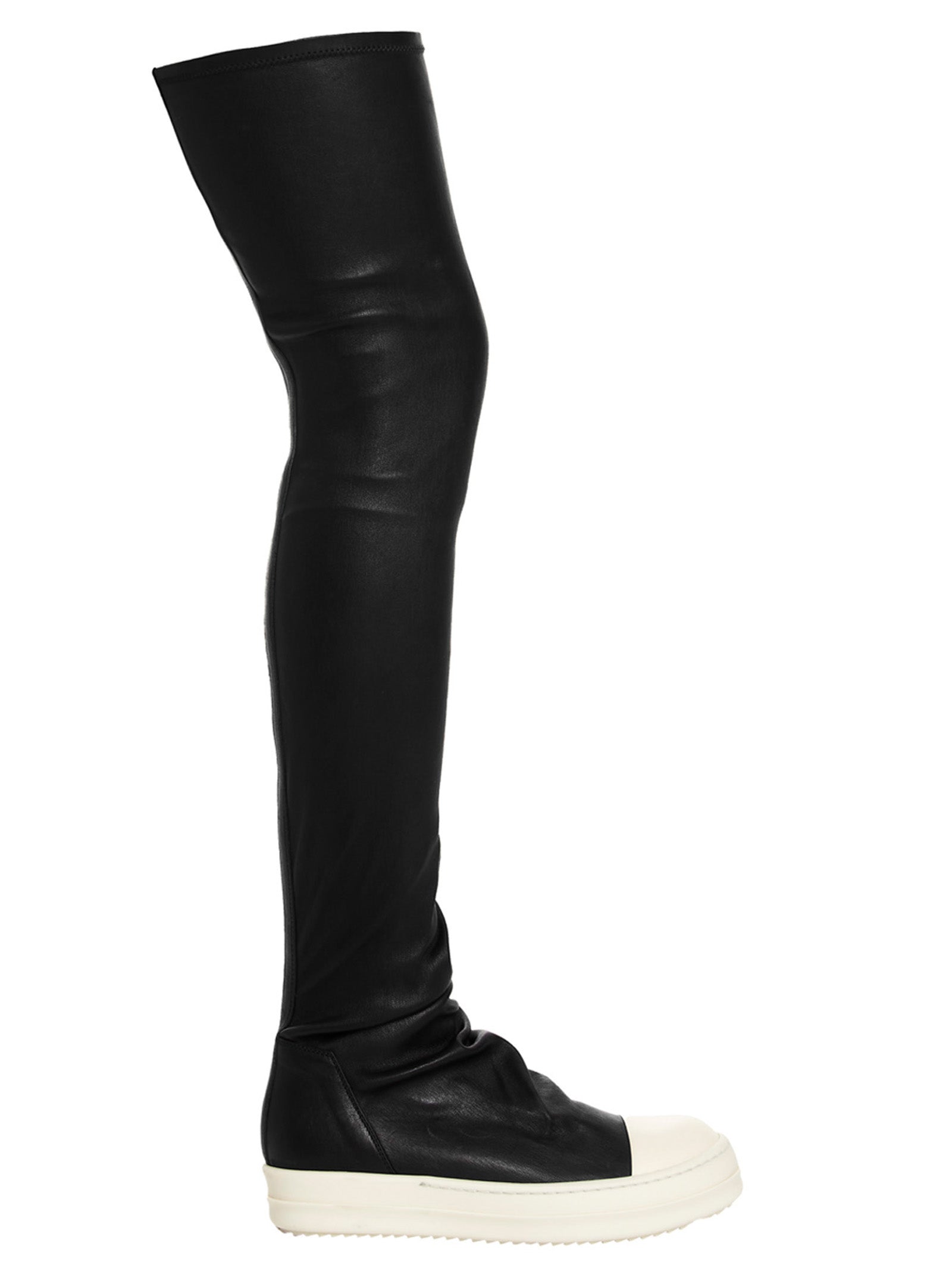 Rick Owens White/Black Stretch Leather High Stocking Sneaks