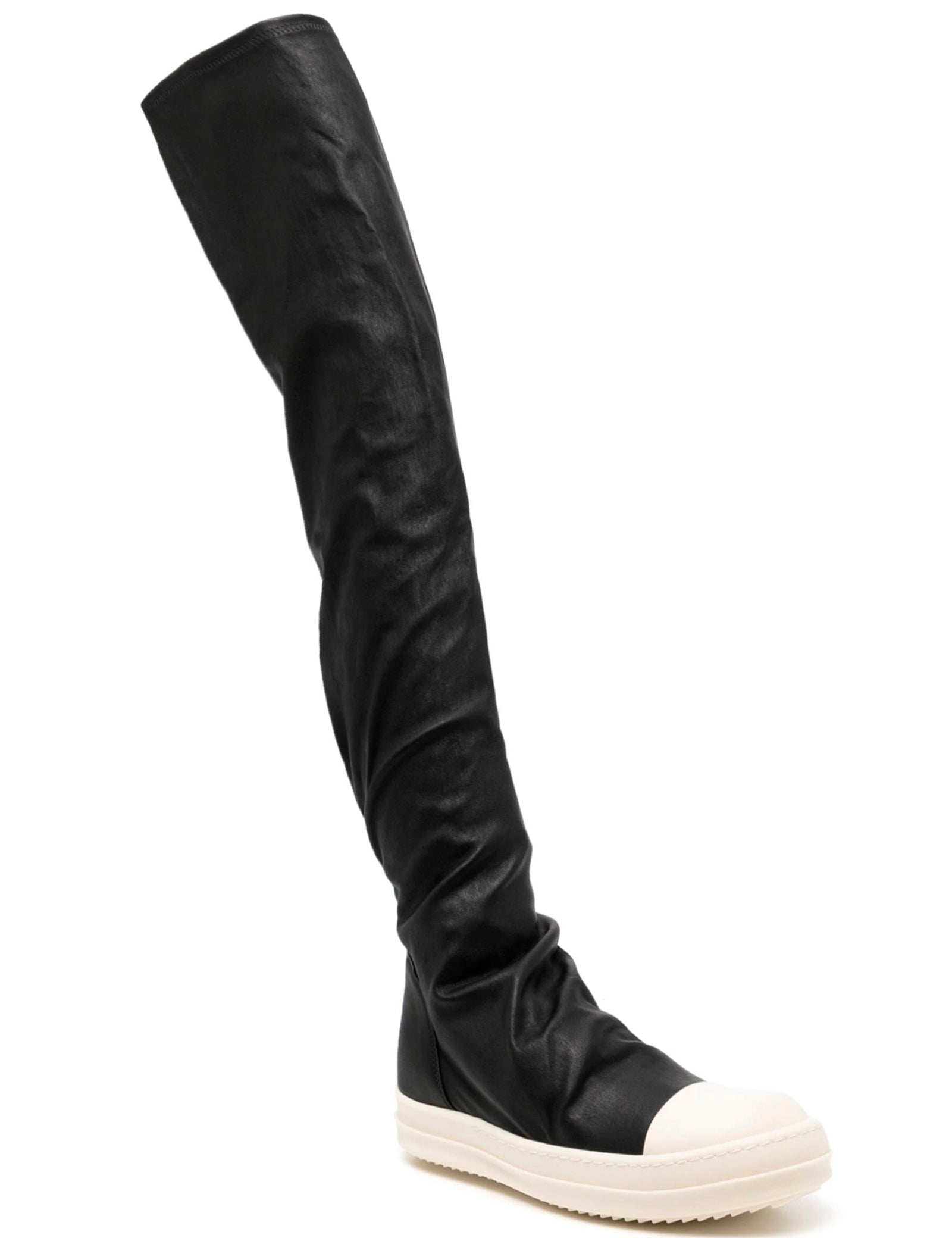 Black Stretch Leather High Stocking Sneaks