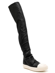 Rick Owens White/Black Stretch Leather High Stocking Sneaks