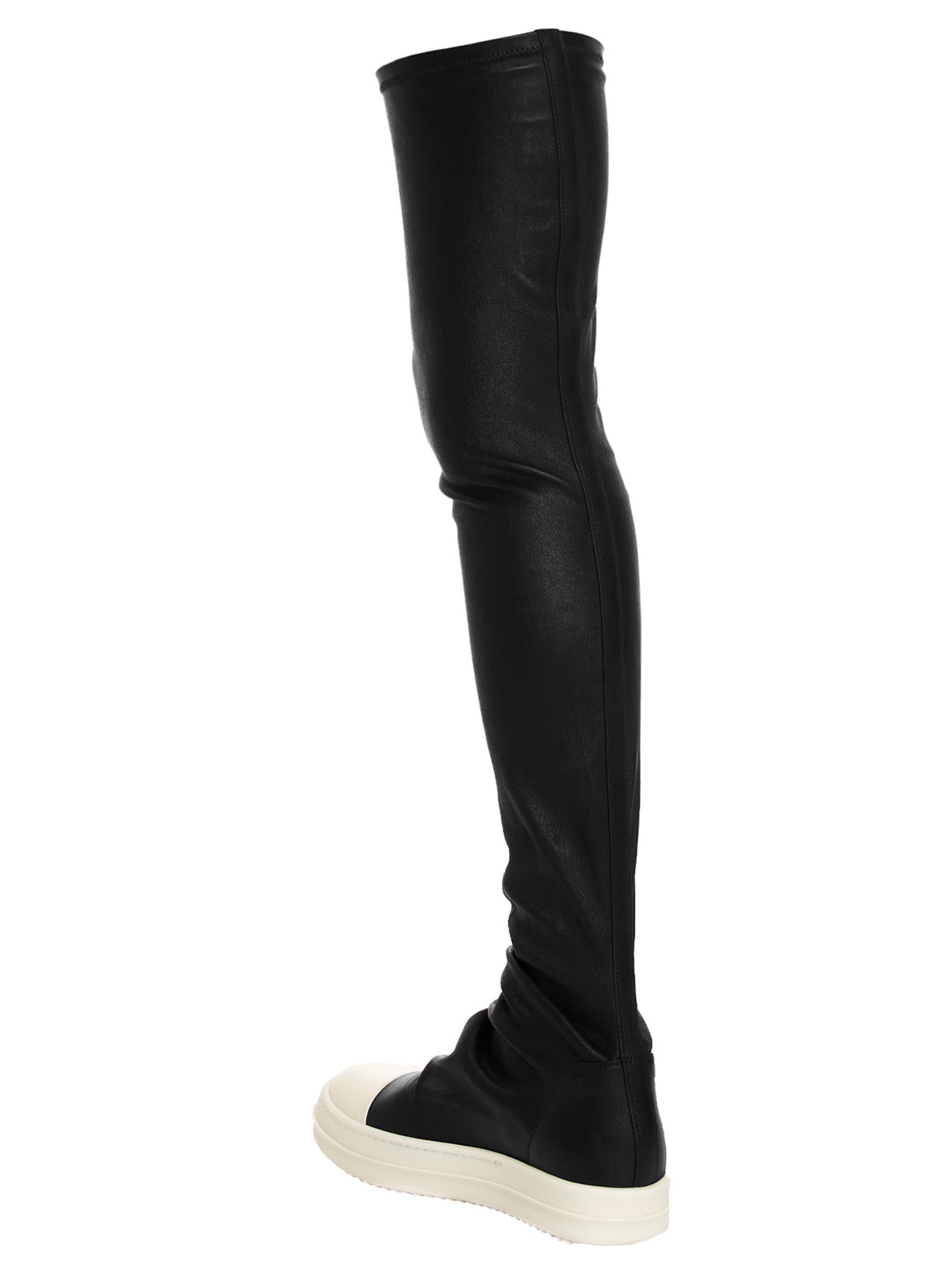 Rick Owens White/Black Stretch Leather High Stocking Sneaks