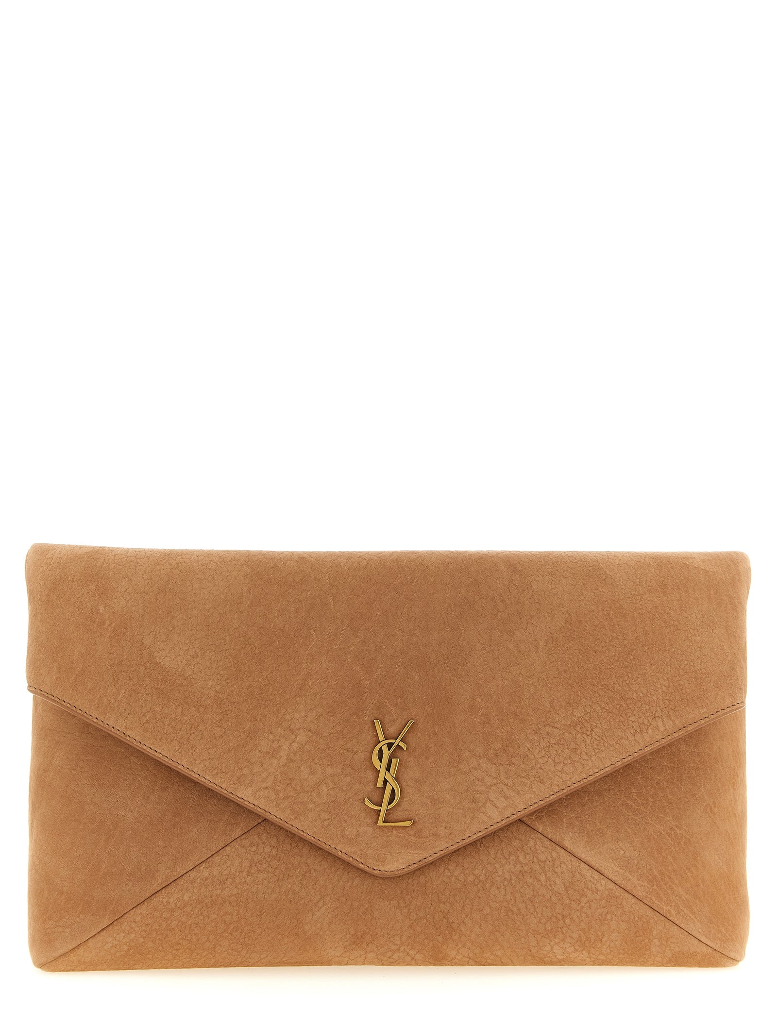 Saint Laurent Brown Lamb Leather Clutch Bag