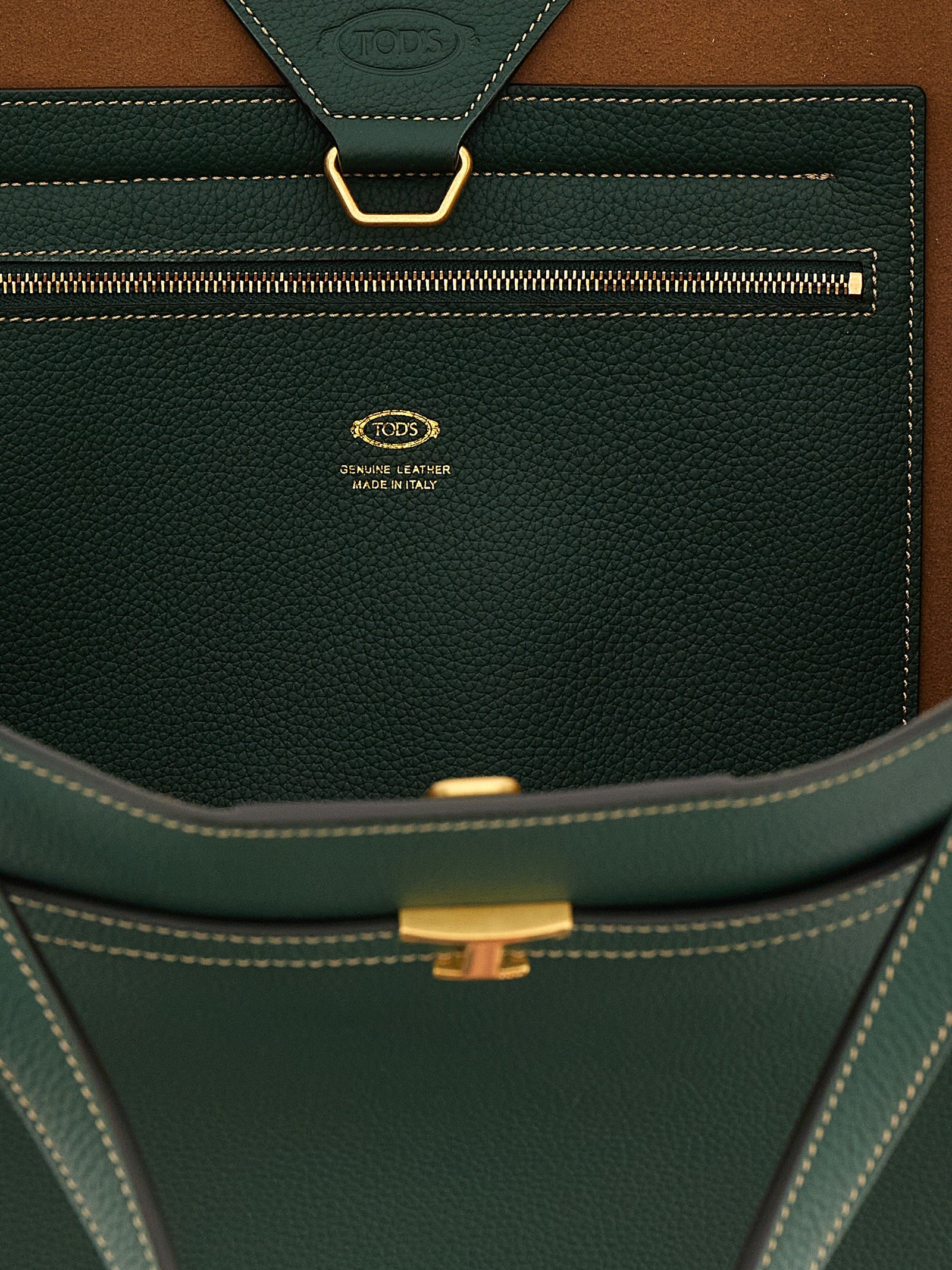 Tod's Green Calfskin Medium Shopping Bag