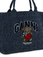 Ganni Blue Organic Cotton XXL Bear Shopping Bag