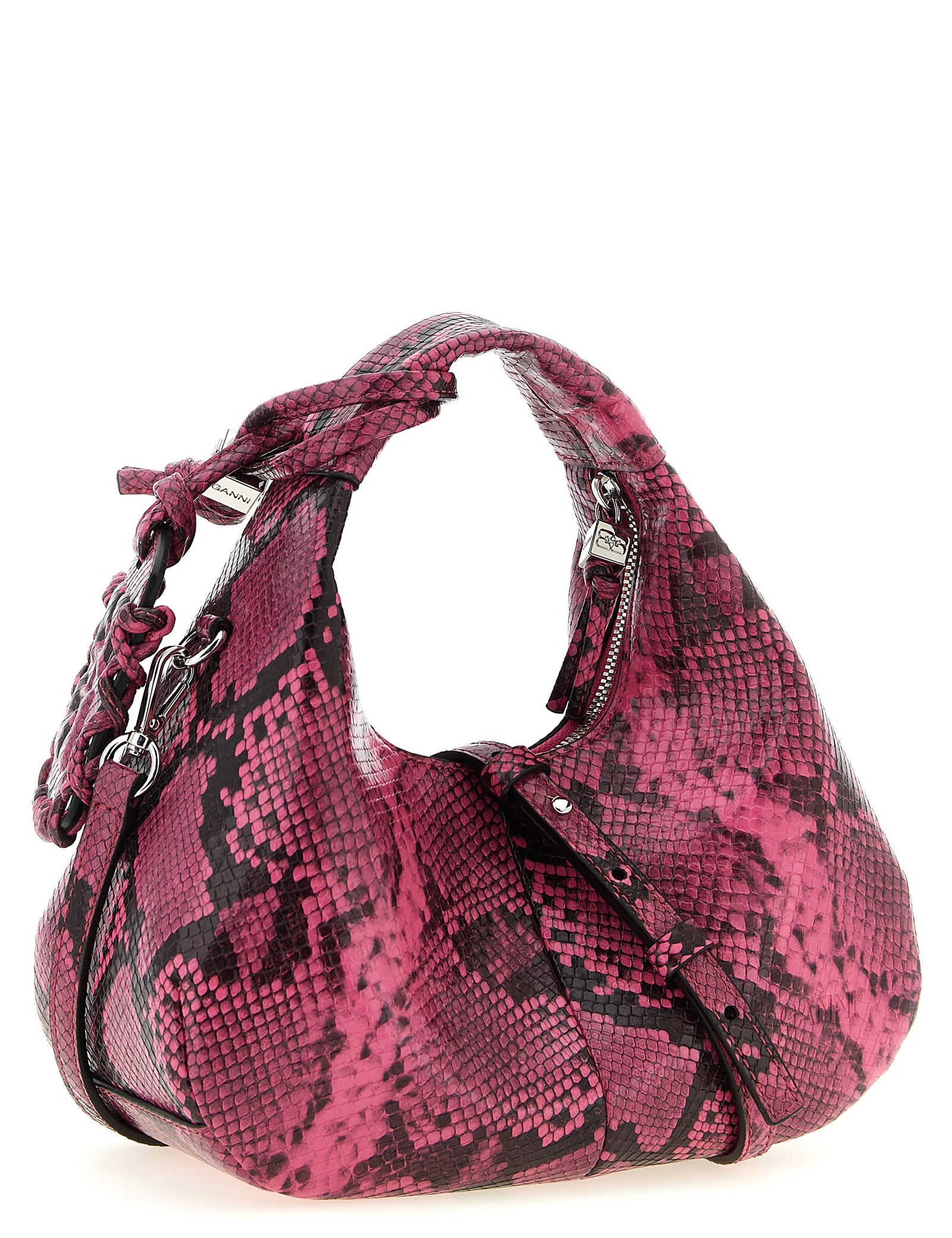 Ganni Fuchsia Recycled Polyester Mini Hobo Handbag