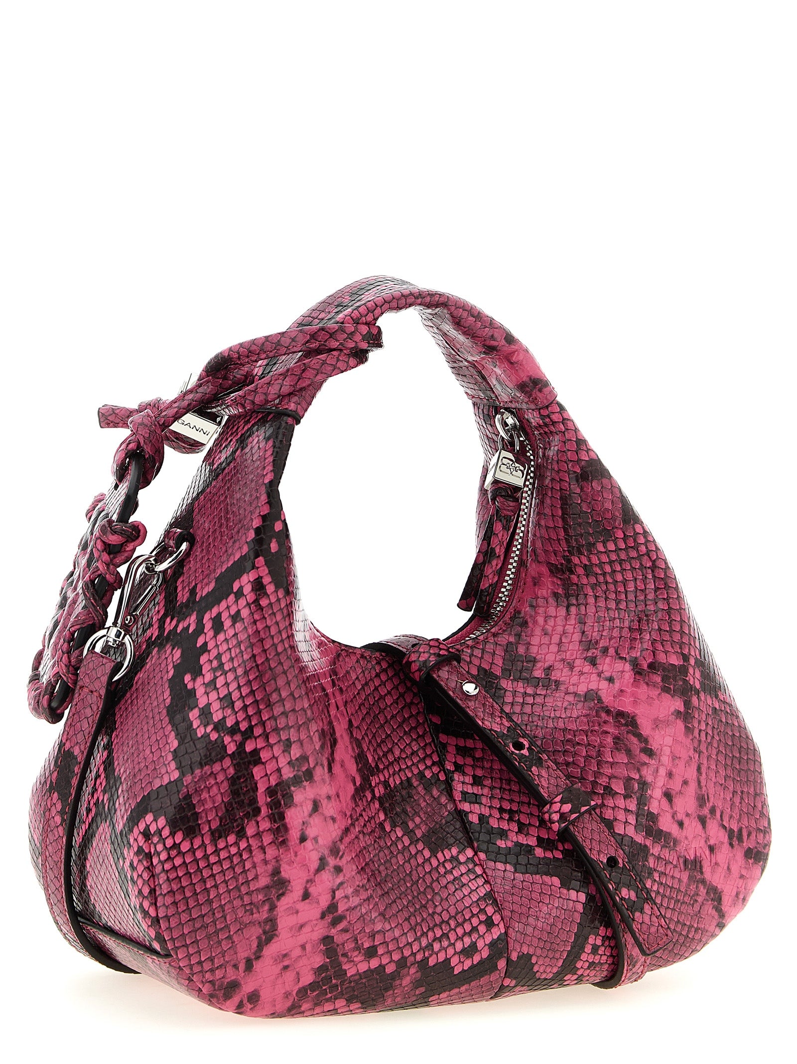 Ganni Fuchsia Recycled Polyester Mini Hobo Handbag