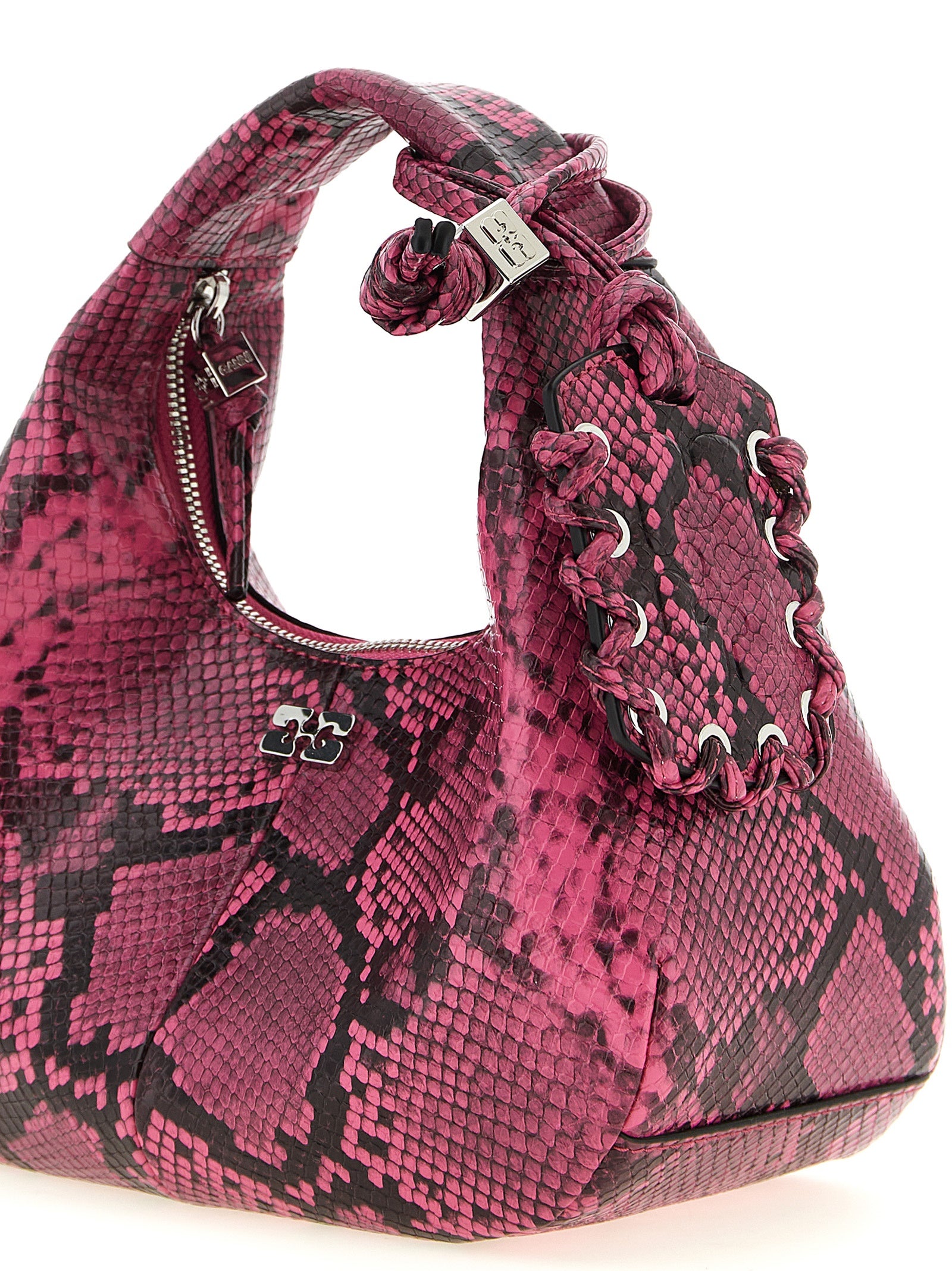 Ganni Fuchsia Recycled Polyester Mini Hobo Handbag