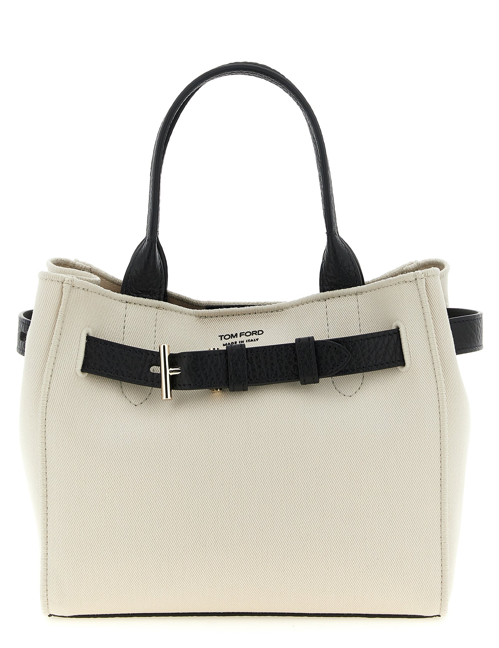 Black Cotton and Leather Shopping Bag