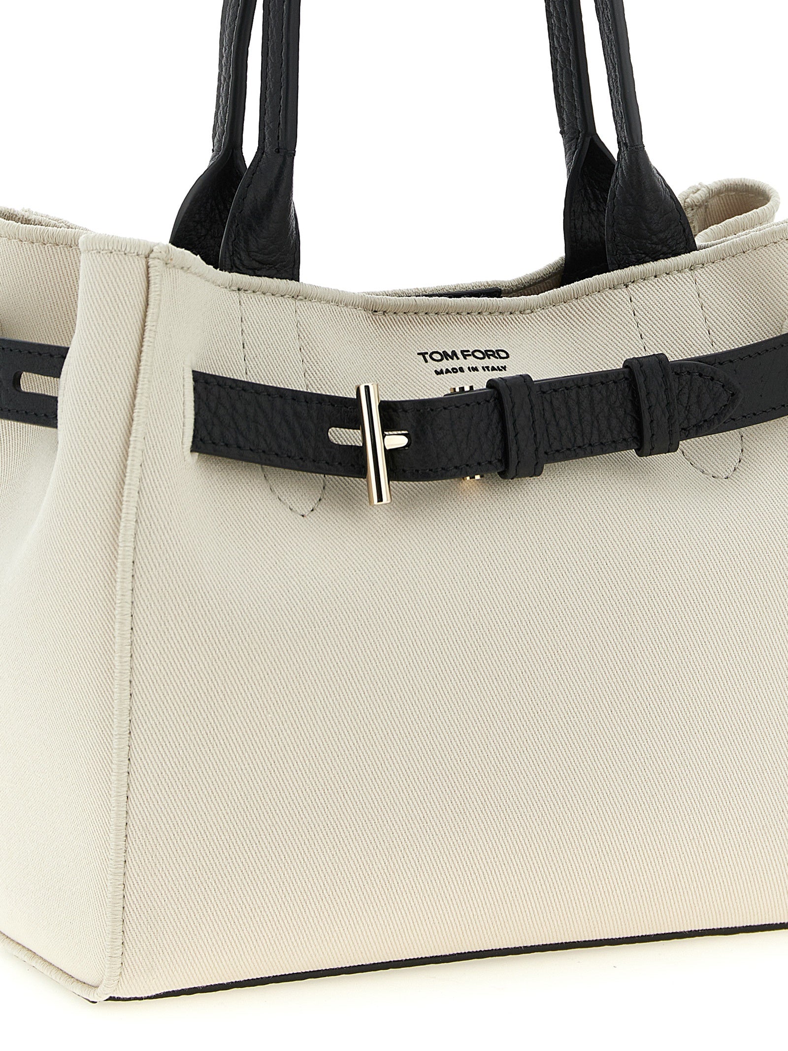 Tom Ford White/Black Cotton and Leather Shopping Bag