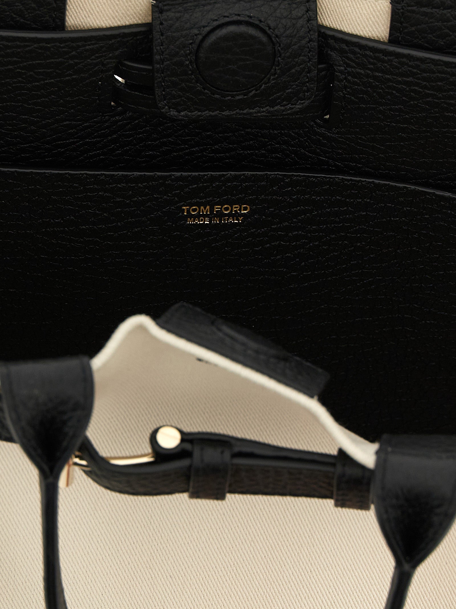 Tom Ford White/Black Cotton and Leather Shopping Bag