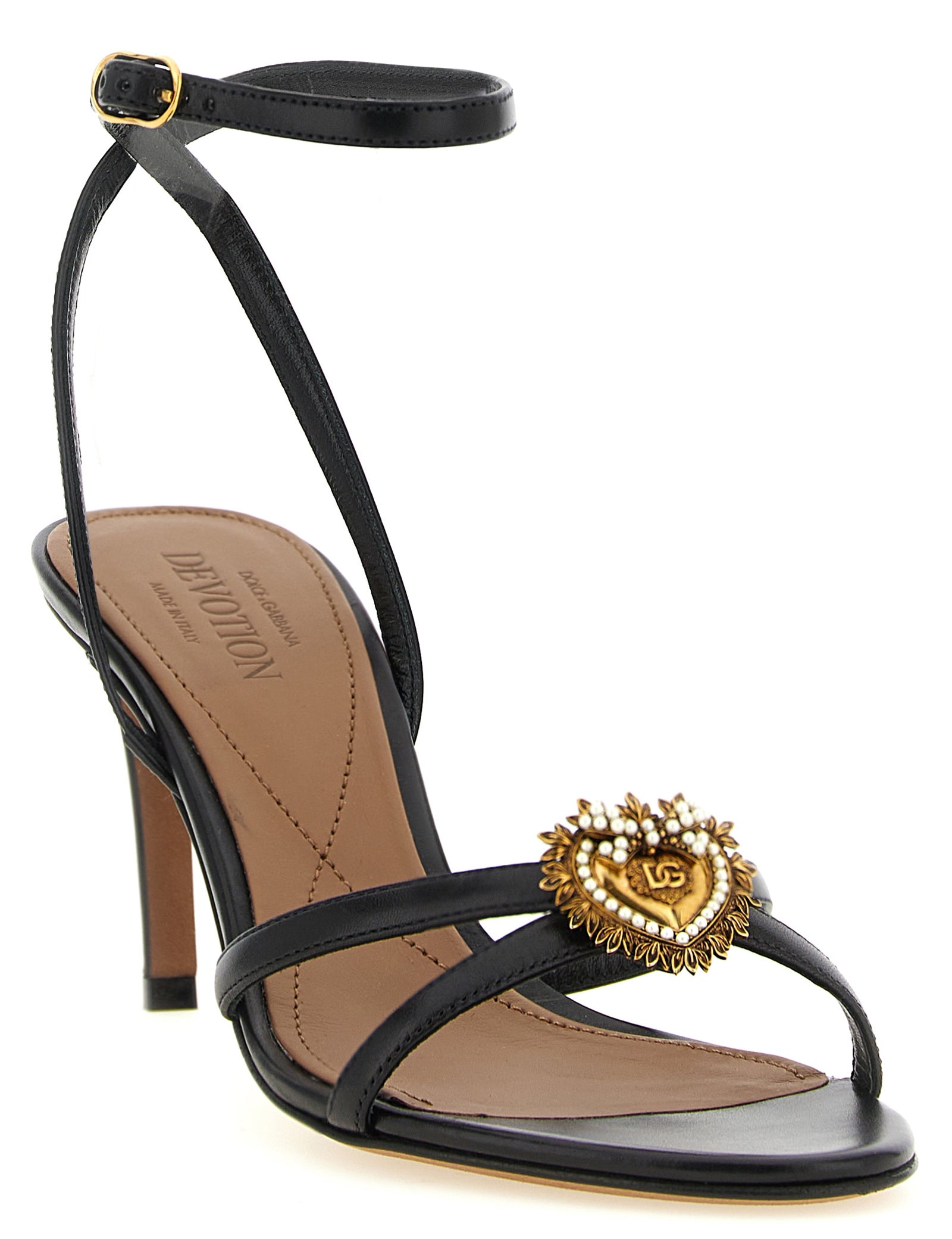 Dolce & Gabbana Black Calfskin Stiletto Heel Sandals