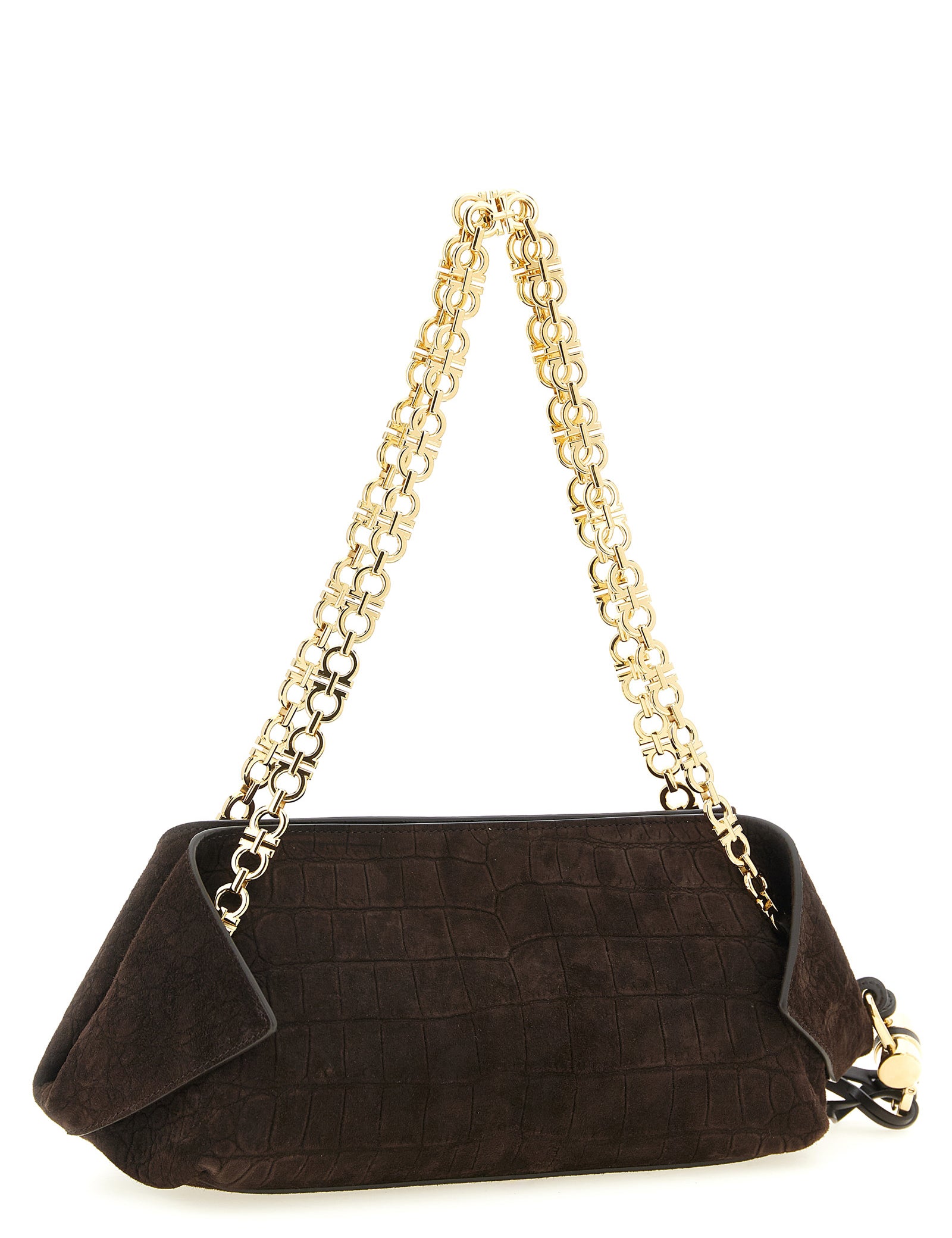 Ferragamo Brown Goatskin Shoulder Bag