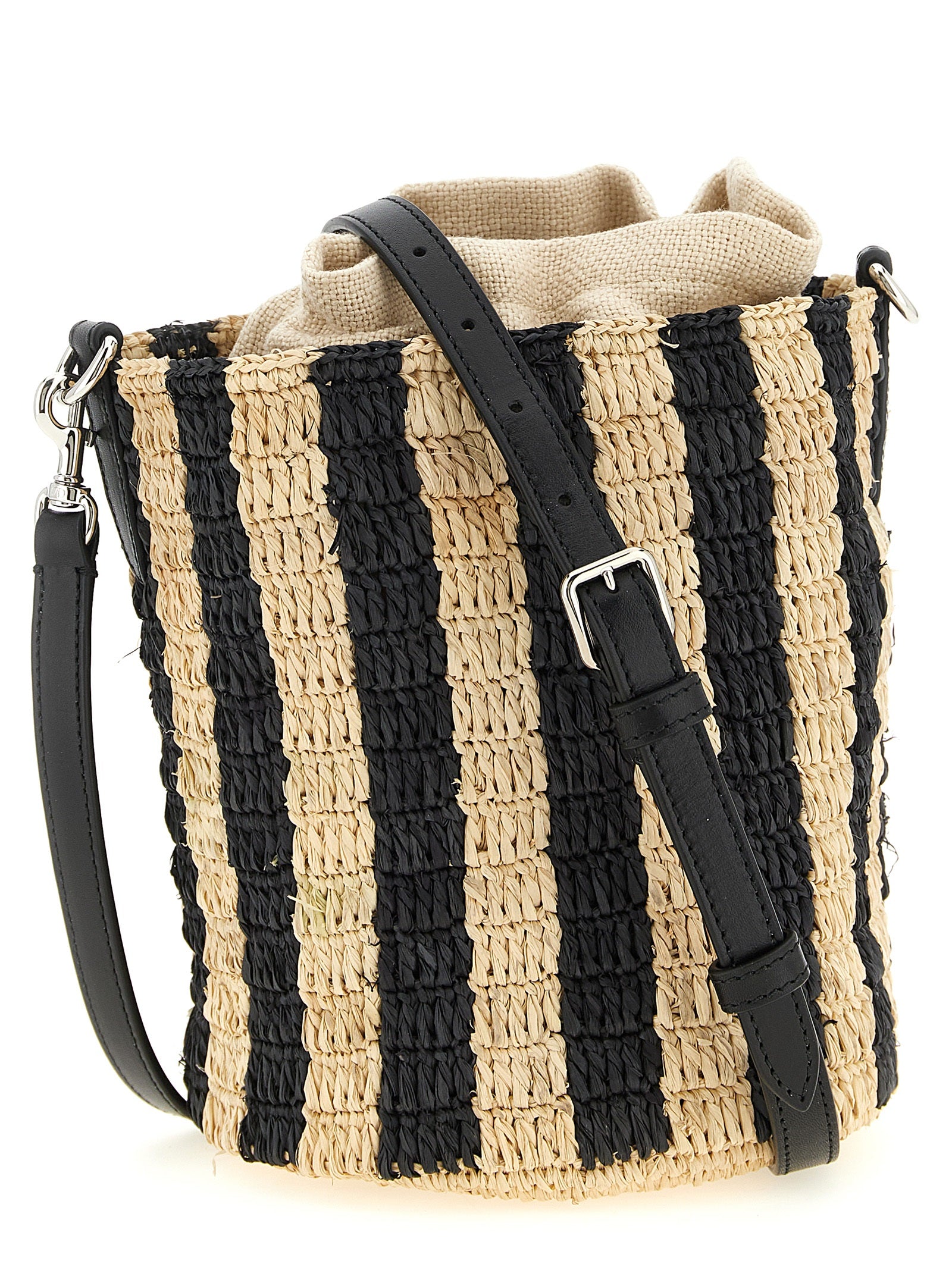 Valentino Garavani Black Straw Small Bucket Bag
