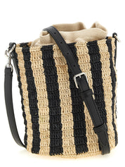 Valentino Garavani Black Straw Small Bucket Bag