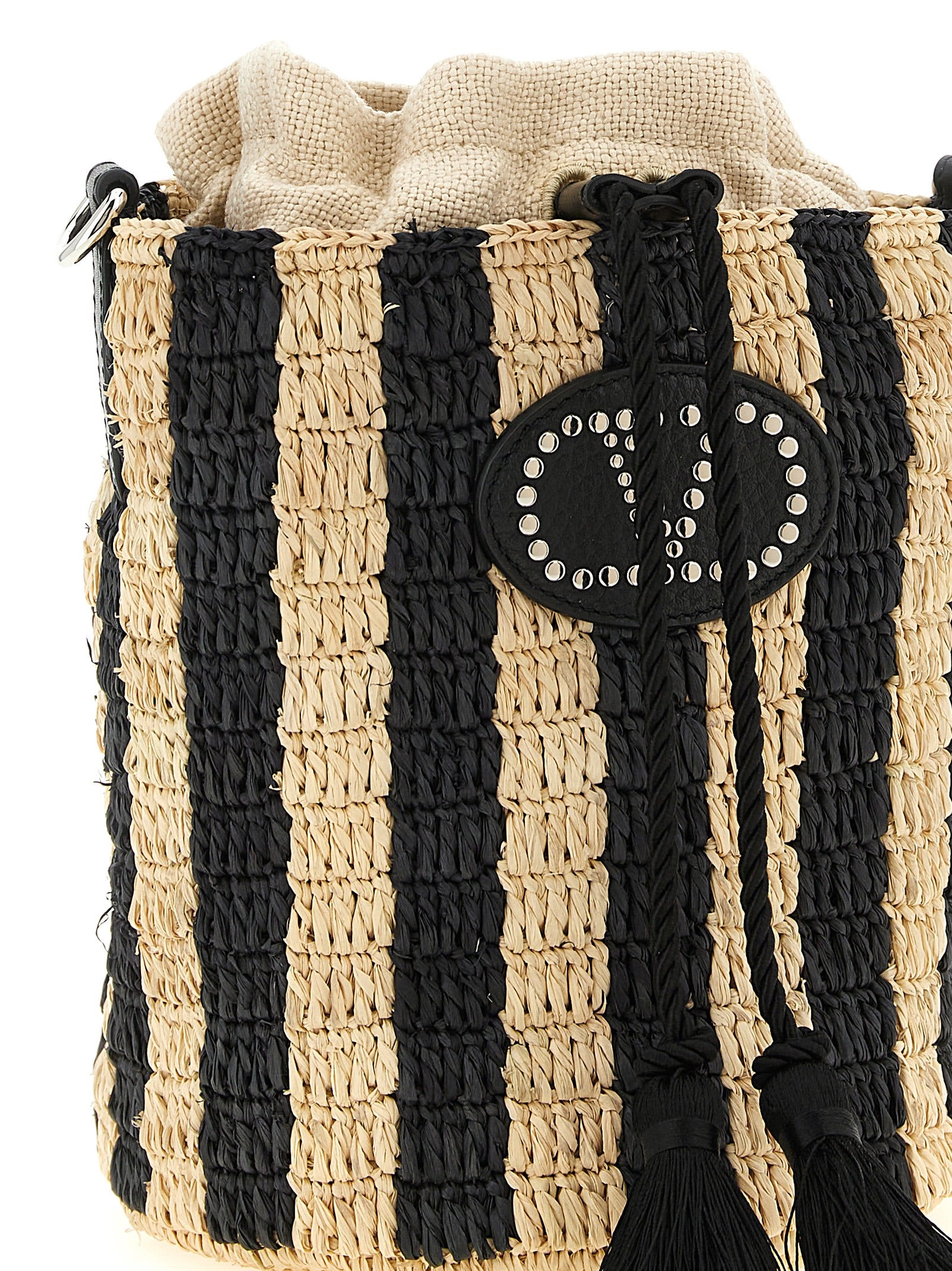 Valentino Garavani Black Straw Small Bucket Bag