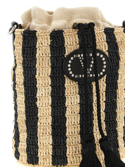 Valentino Garavani Black Straw Small Bucket Bag