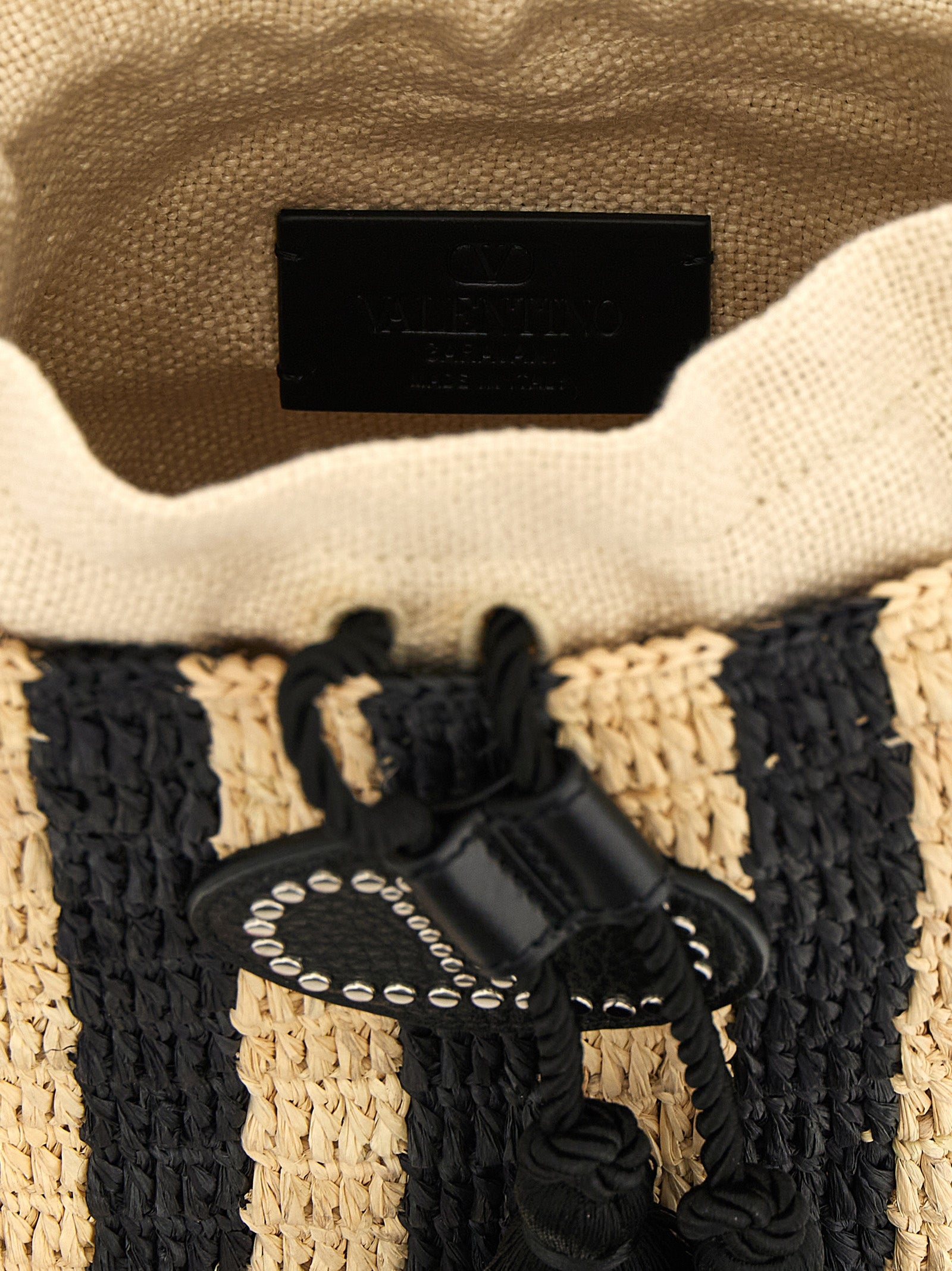Valentino Garavani Black Straw Small Bucket Bag