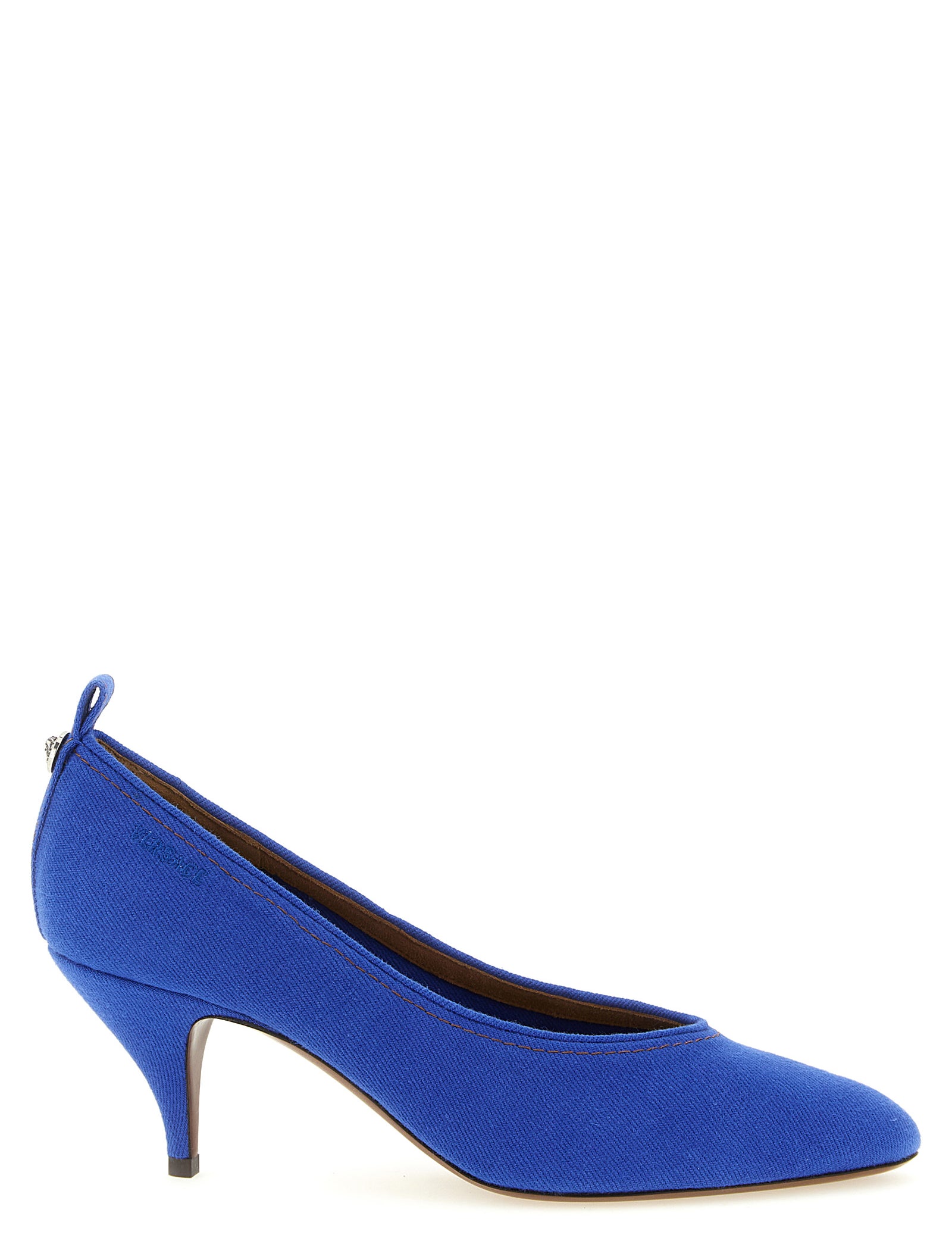 Versace Blue Cotton Denim Mid Heel Pumps