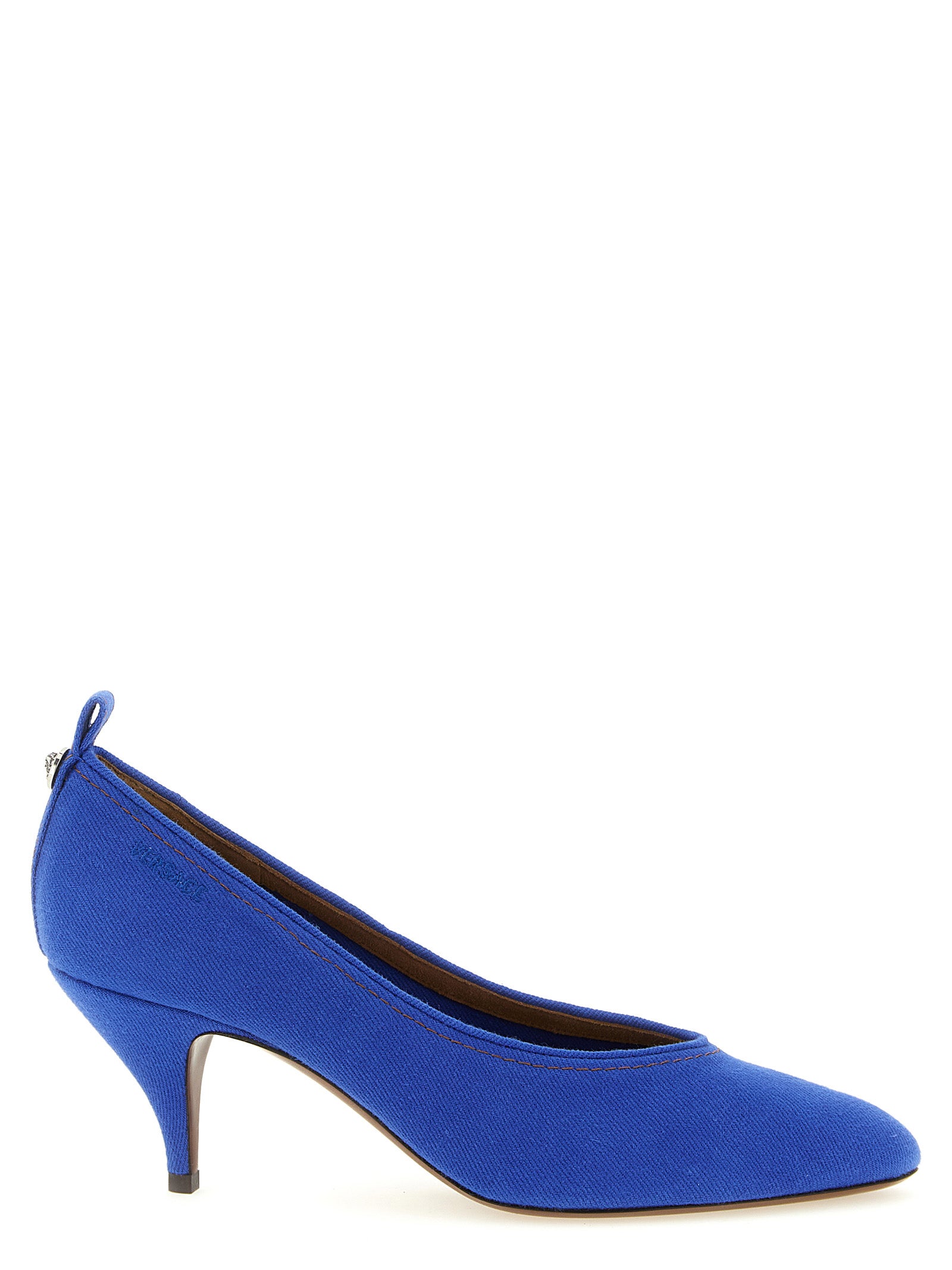 Versace Blue Cotton Denim Mid Heel Pumps