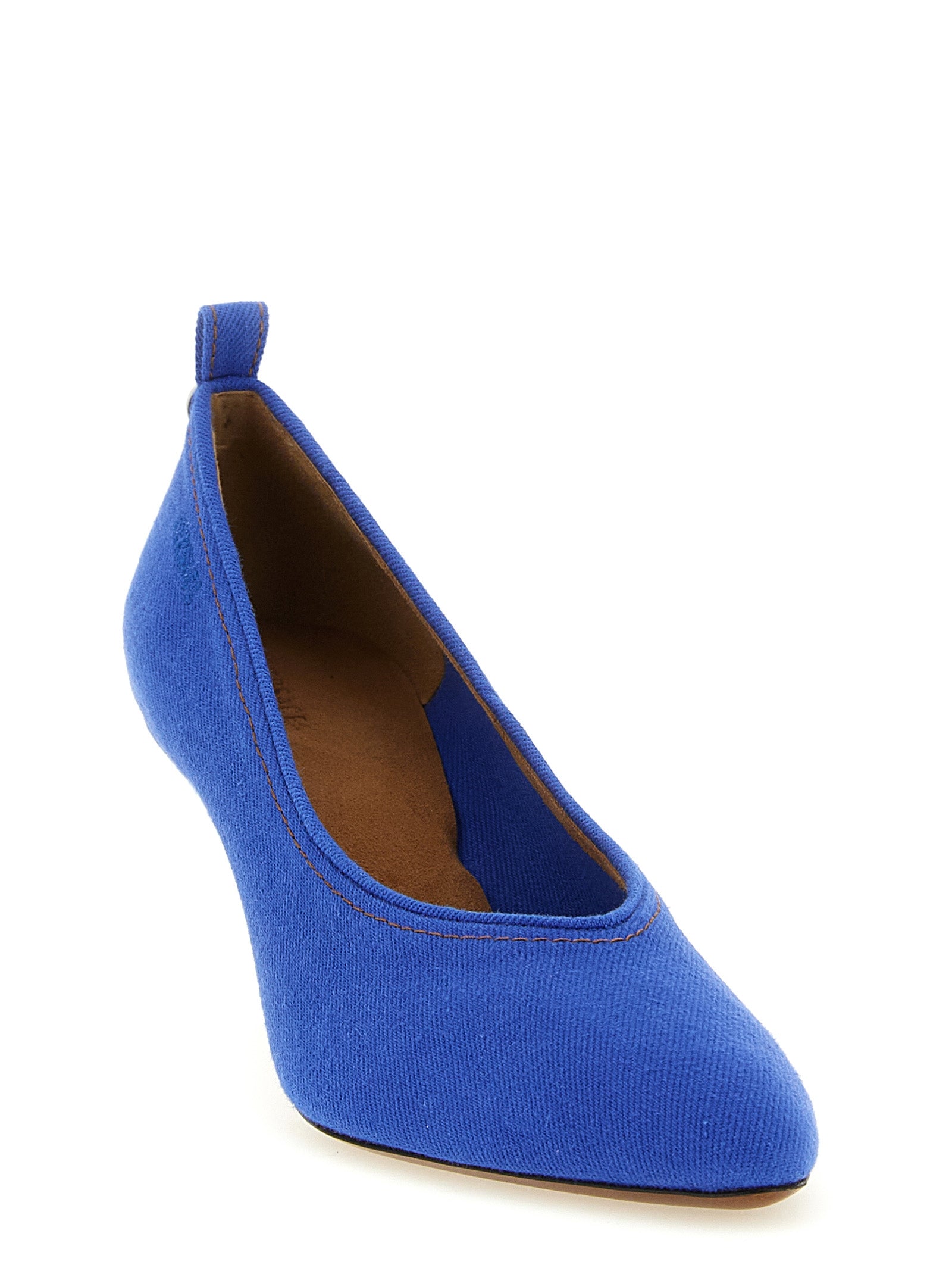 Versace Blue Cotton Denim Mid Heel Pumps