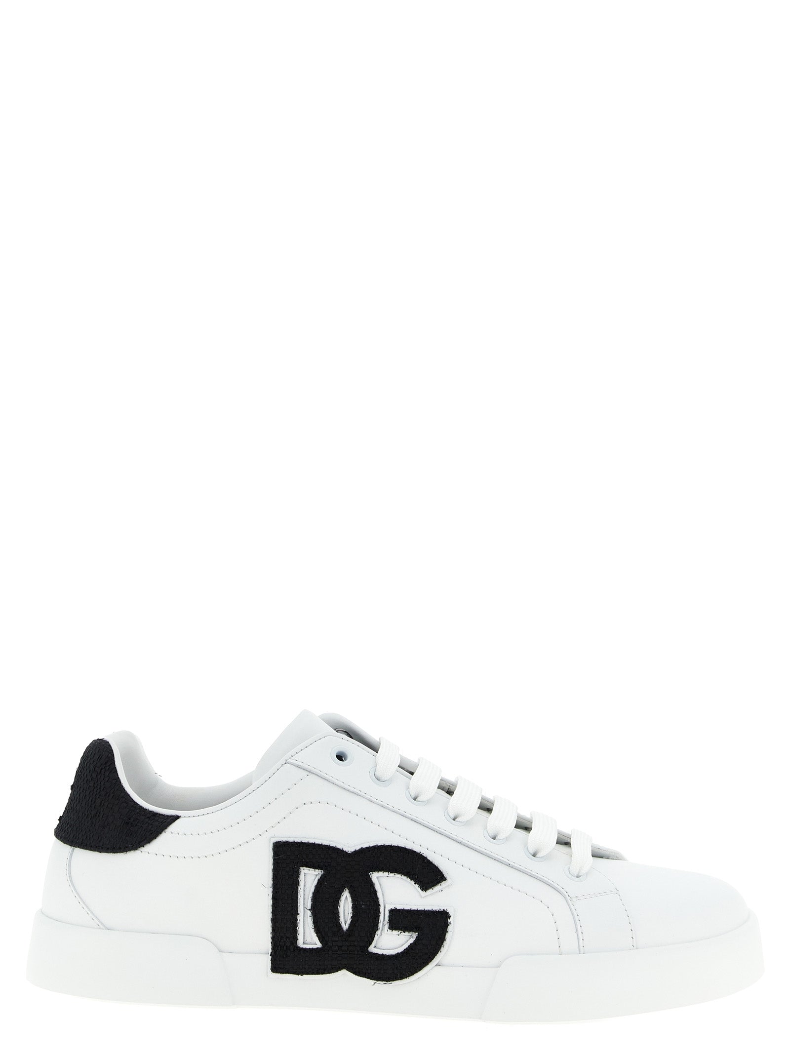 Dolce & Gabbana White/Black Calfskin Low Top Sneakers