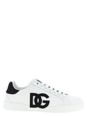 Dolce & Gabbana White/Black Calfskin Low Top Sneakers