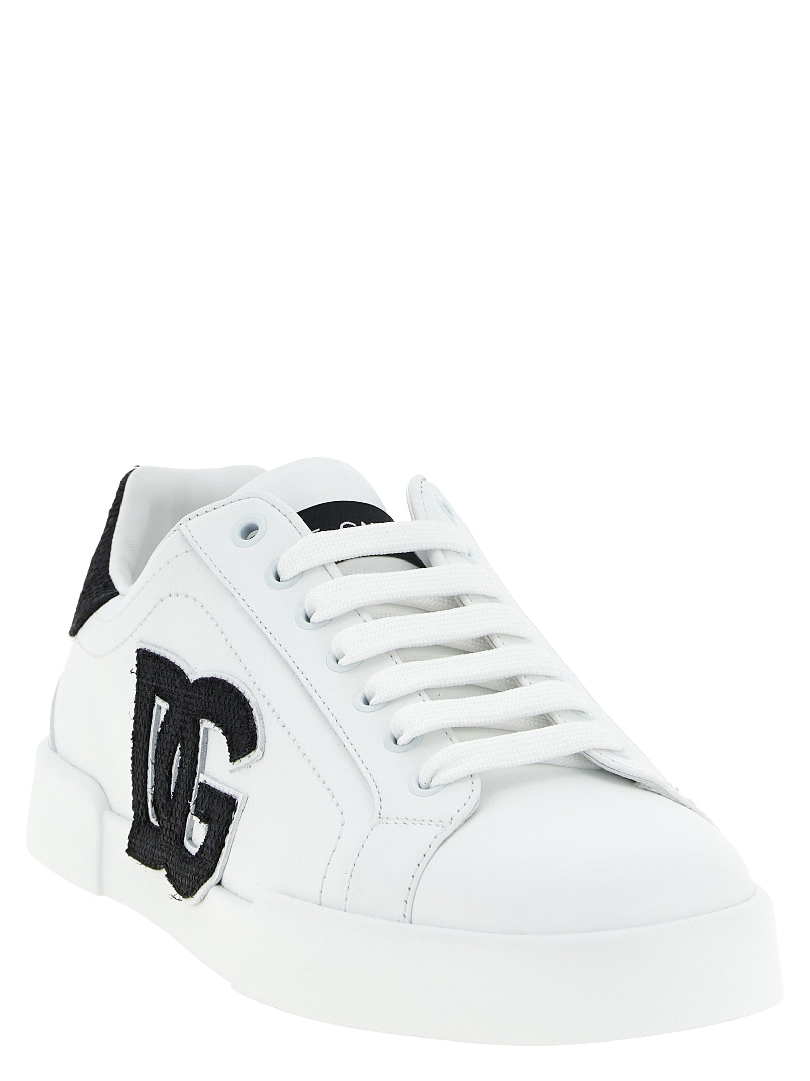 Dolce & Gabbana White/Black Calfskin Low Top Sneakers