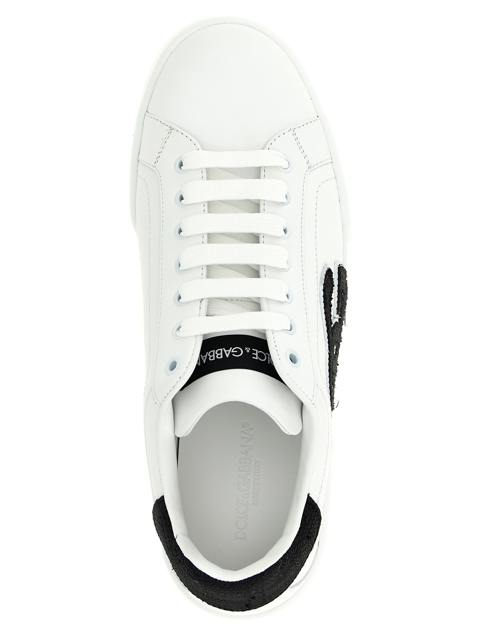 Dolce & Gabbana White/Black Calfskin Low Top Sneakers
