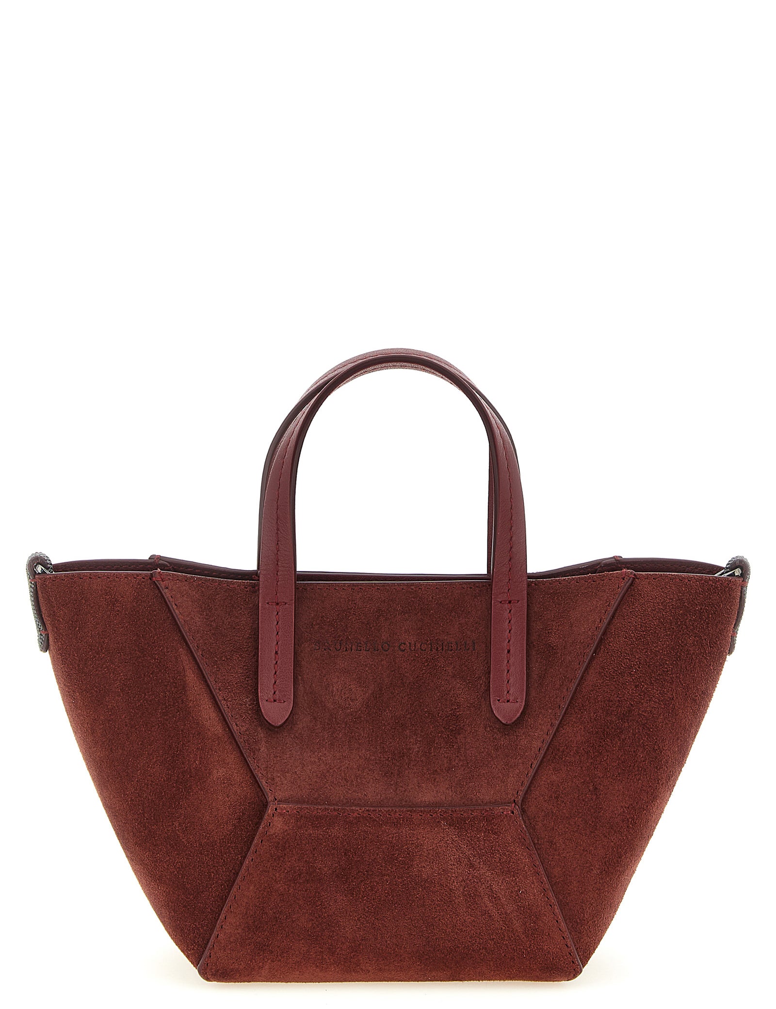 Brunello Cucinelli Bordeaux Calfskin Mini Suede Handbag