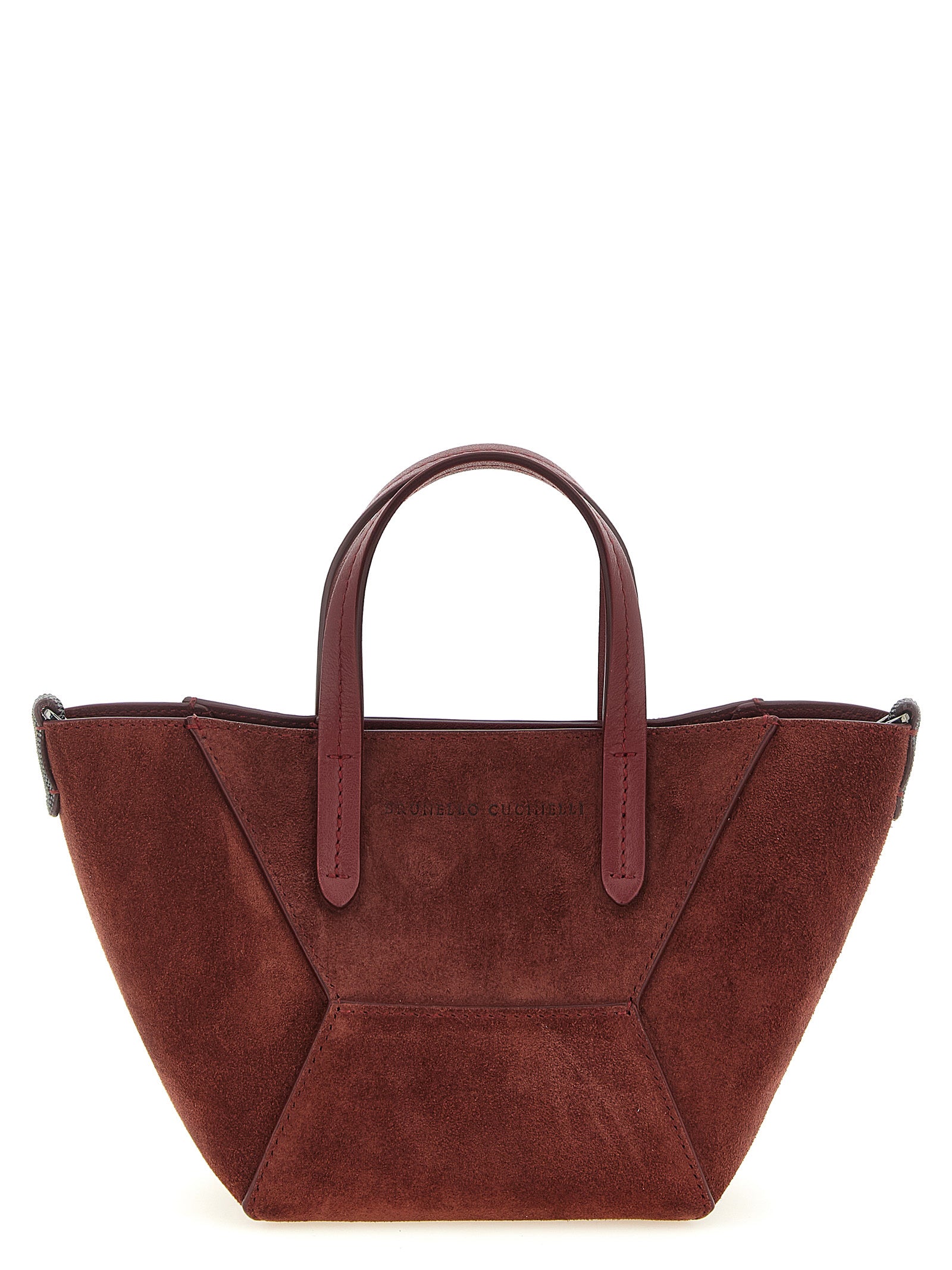 Brunello Cucinelli Bordeaux Calfskin Mini Suede Handbag