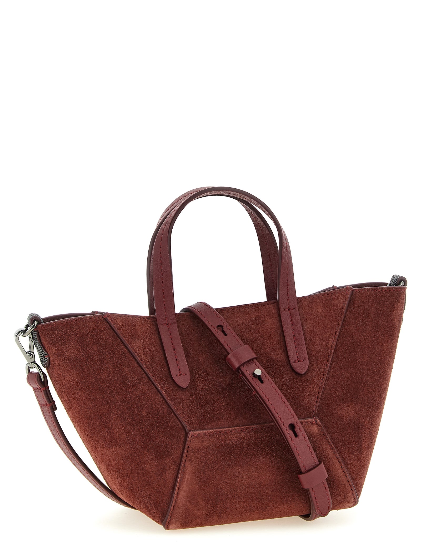Brunello Cucinelli Bordeaux Calfskin Mini Suede Handbag