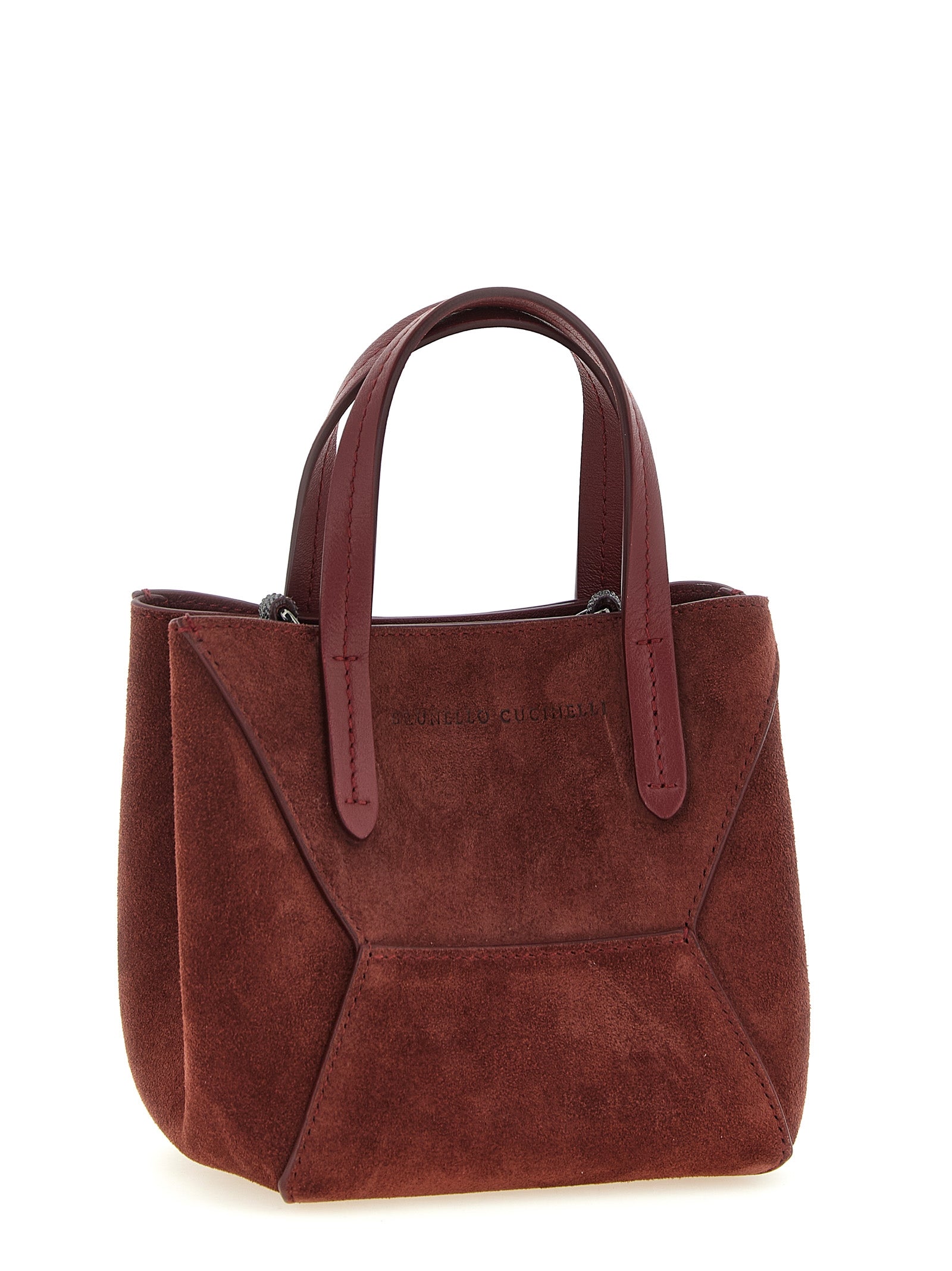 Brunello Cucinelli Bordeaux Calfskin Mini Suede Handbag