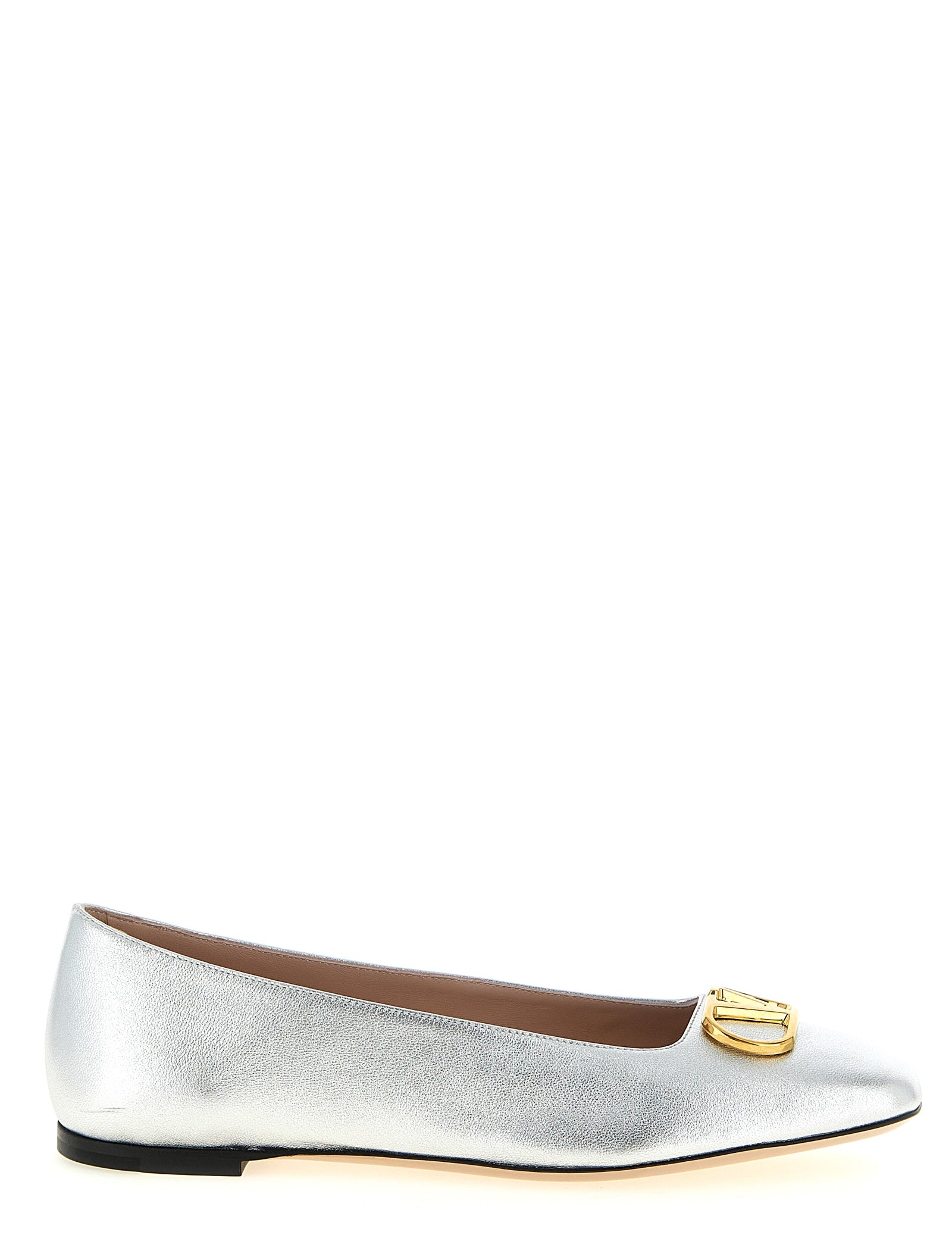 Valentino Garavani Silver Lamb Leather Ballet Flats